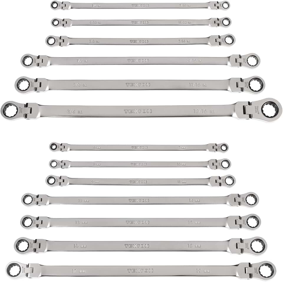 TEKTON Long Flex Head 12-Point Ratcheting Box End Wrench Set, 13-Piece (1/4-13/16 in., 6-19 mm) | WRB96002