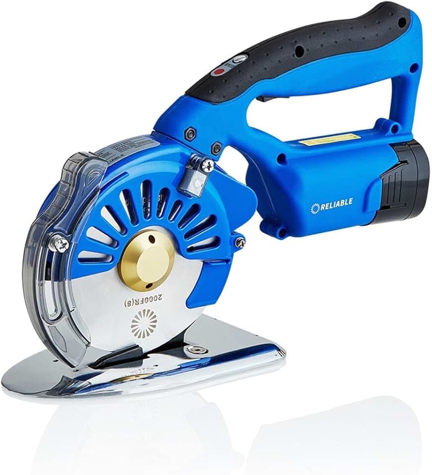 Reliable 2000FR Cloth Cutting Machine - Cordless Fabric Cutter with 2 x 14.8V Lithium Ion Battery and Charger, 5 Speed Setting and Powerful Servo Motor for Cutting Single Ply Fabrics Up-to 1 Inch High