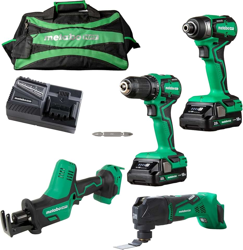 Metabo HPT KC18DDX4SM 18V MultiVolt Brushless Lithium-Ion Cordless 4-Tool Sub-Compact Combo Kit with 2 Batteries (2 Ah)