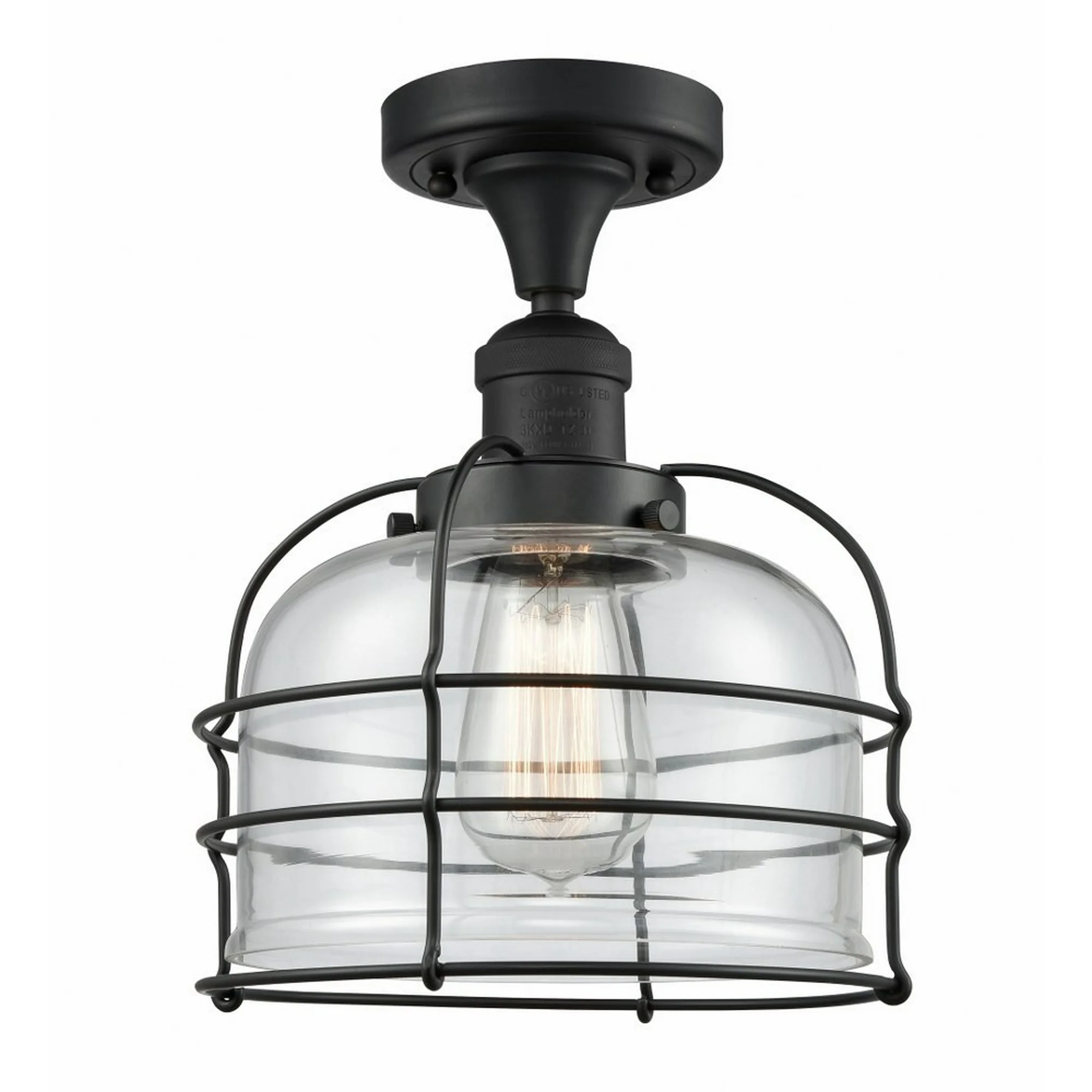 Innovations 517-1CH-BK-G72-CE-LED Large Bell Cage 1 Light Semi-Flush Mount part of the Franklin Restoration Collection, Matte Black
