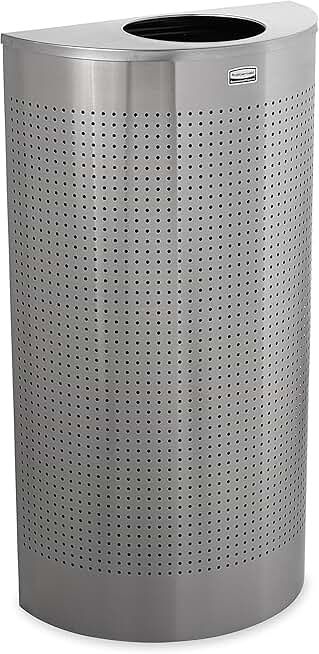 Rubbermaid Commercial Products Silhouette Trash Can, 12-Gallon, Silver, Half-Round Indoor/Outdoor Garbage Can/Bin with Side Opening for Lobby/Office/School/Restaurant