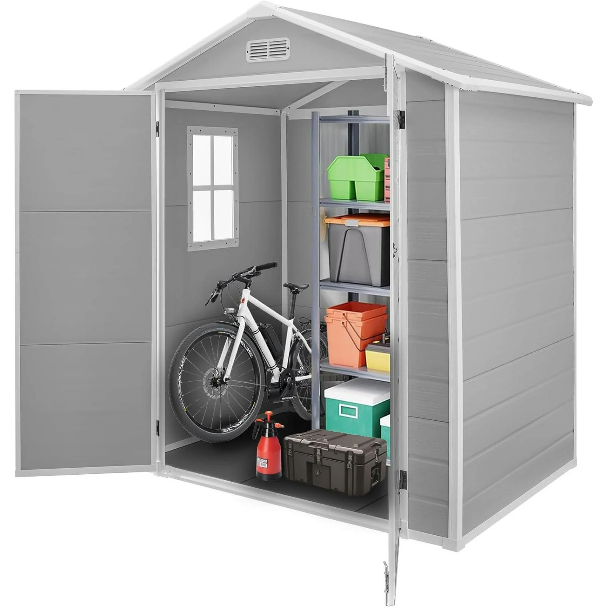 Outdoor Storage Shed, Lofka 6' x 4'  Resin Outdoor Shed, Gray/White