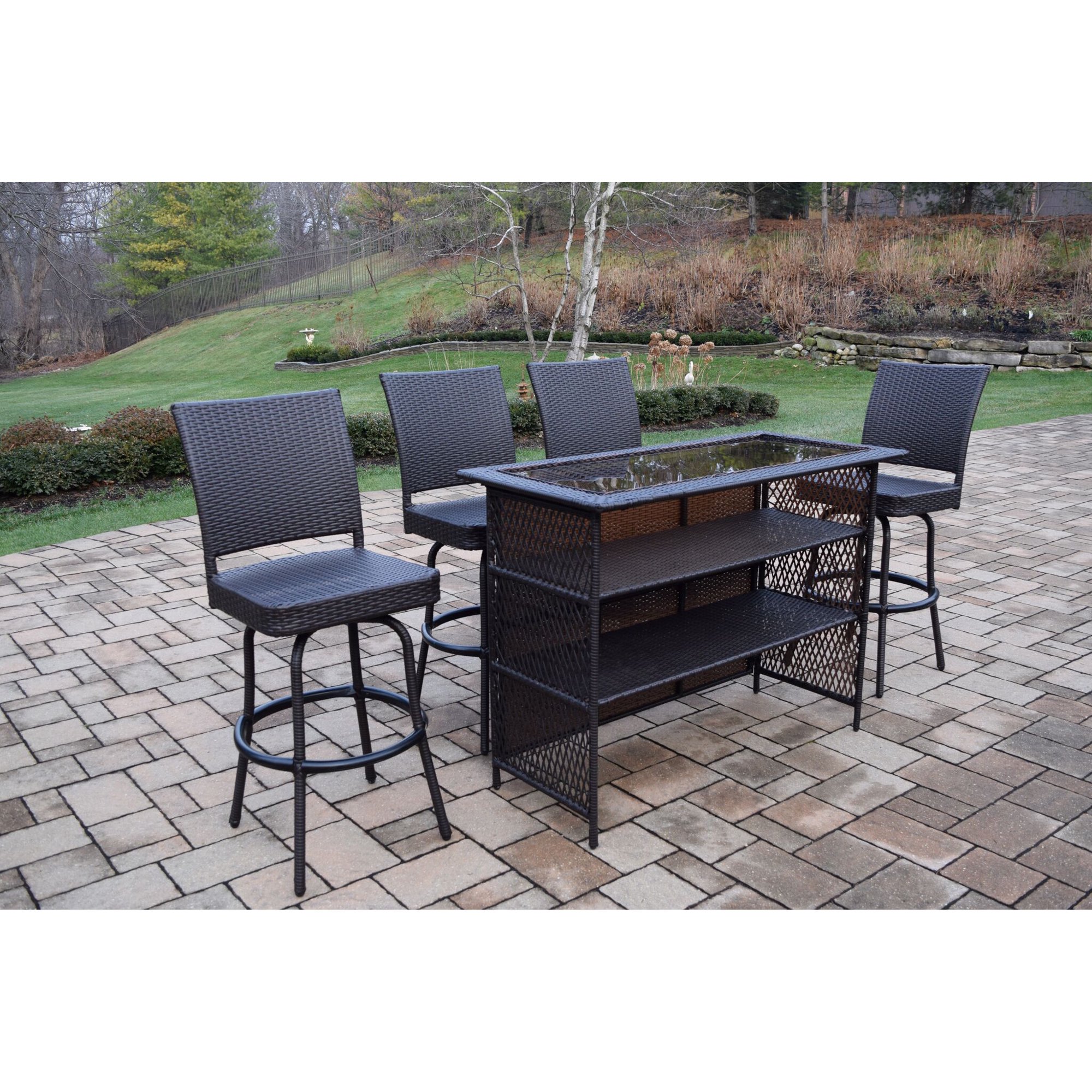 Outdoor Living and Style Resin Wicker Outdoor Patio Bar Set - 5-Piece - Black