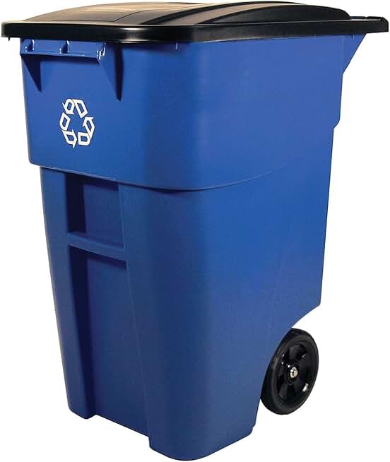 50 Gallon Blue Commercial Heavy-Duty Rollout Recycler Trash Can Container