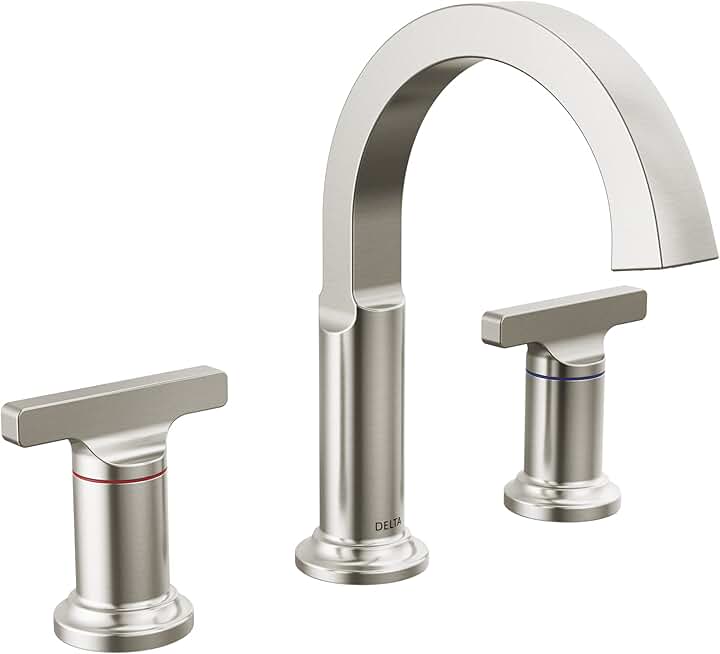 Delta Faucet Tetra Brushed Nickel Widespread Bathroom Faucet 3 Hole, Brushed Nickel Bathroom Faucet for Bathroom Sink, Bathroom Sink Faucet, Metal Drain, Lumicoat Stainless 355887-SS-PR-DST