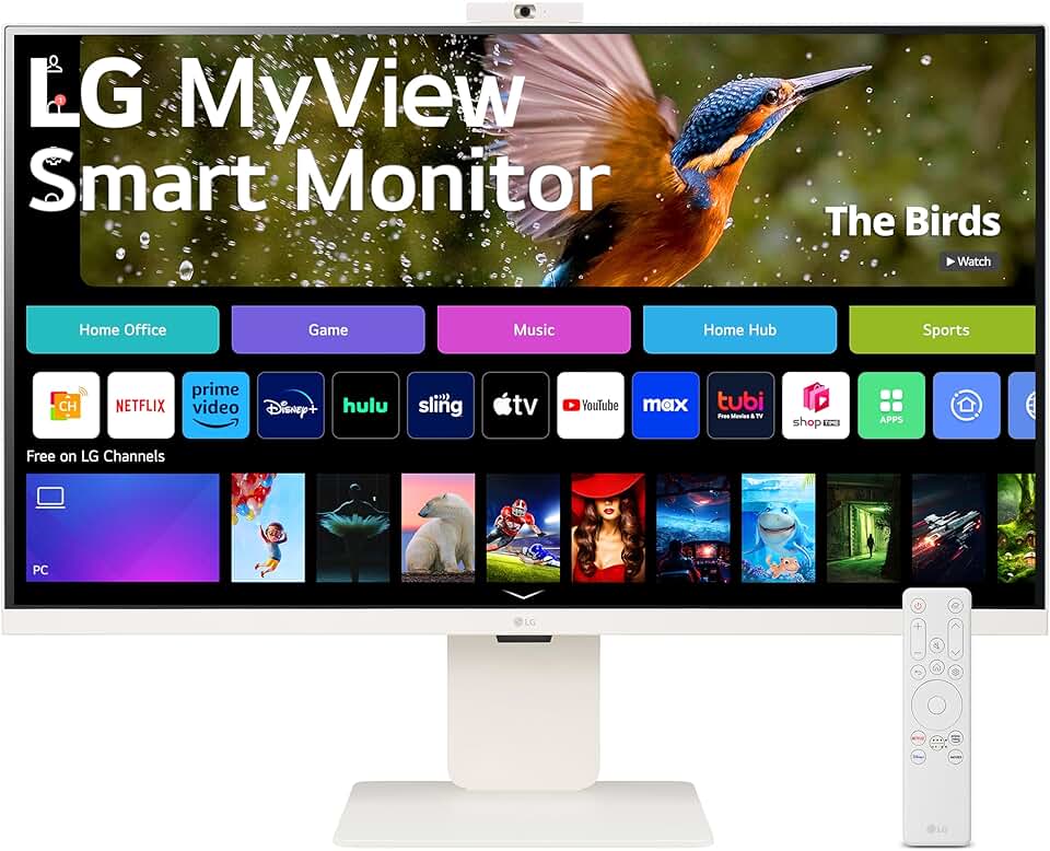 LG 32SR85U-W MyView Smart Monitor 32-inch 4K UHD (3840x2160), IPS Display, webOS 23, USB Type-C 90W PD, Built-in FHD Webcam & Speaker, HDR 10, AirPlay 2, Screen Share, Bluetooth, White