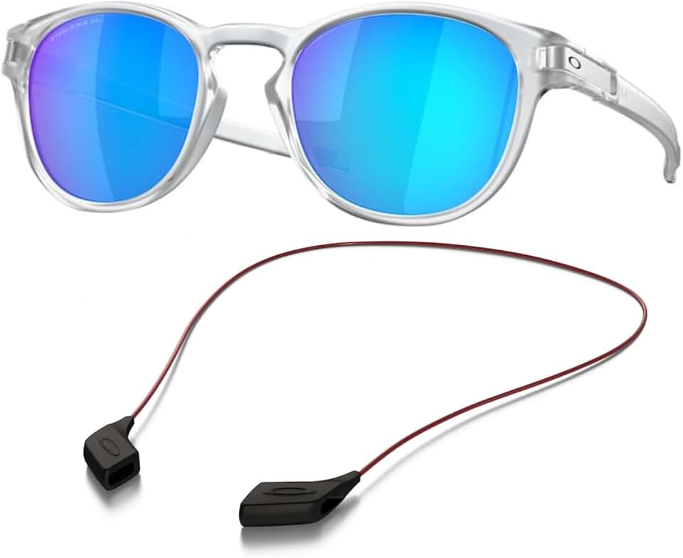 Oakley OO9265 Sunglasses Bundle: OO 9265 926565 Latch Matte Clear Prizm Sapphi and Small Red leash Accessory kit