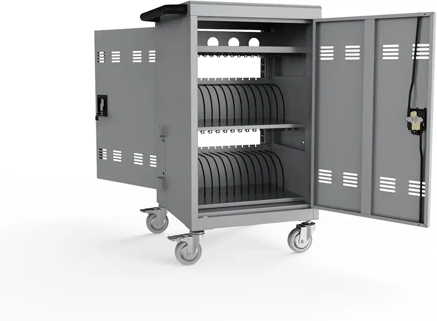 30 Device Mobile iPad Laptop Charging Cart for iPad Laptop Computers Chromebook Holds Up to 16.3-inch Screen Size, Ideal for School Classroom, Library, Office Charging Cabinet - Grey