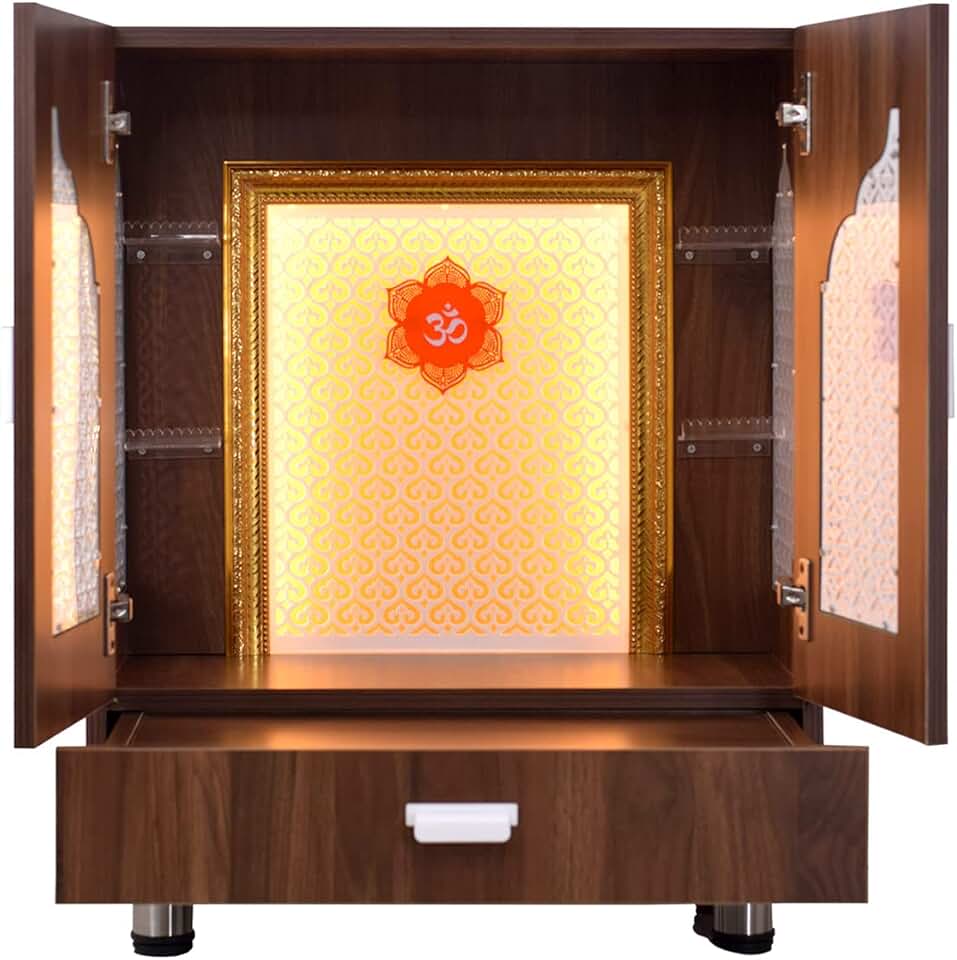 Home Temple / Home Mandir / Wooden Mandir with Doors in Walnut Brown Colour