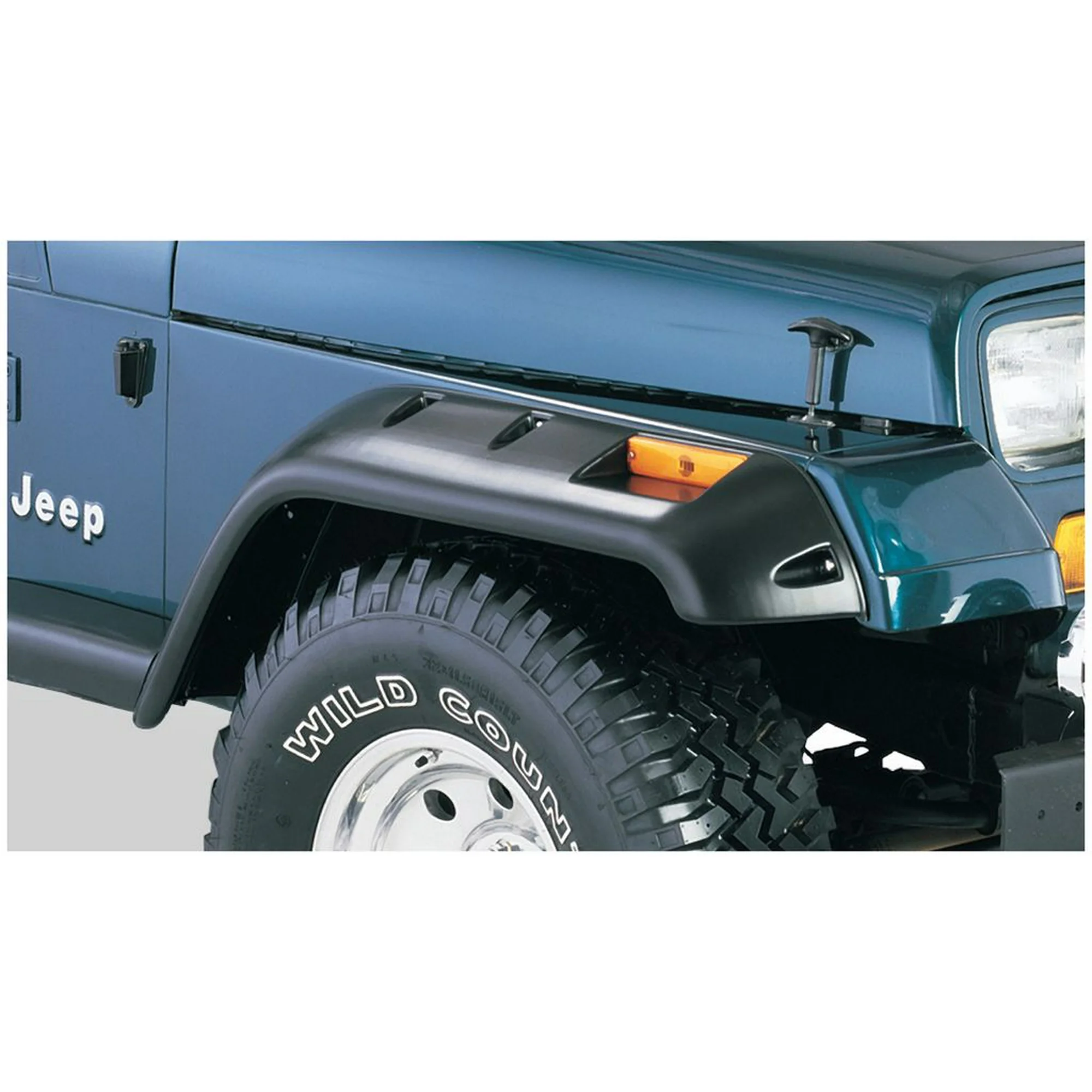 Bushwacker by RealTruck Jeep Cutout Pocket/Rivet Style Front Fender Flares | 2-Piece Set, Black, Textured Finish | 10057-07 | Compatible with 1987-1995 Jeep Wrangler YJ (Excludes Renegade)
