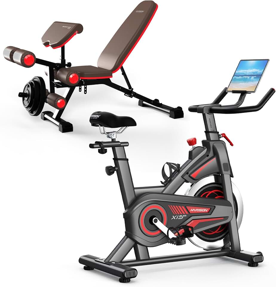 HARISON Magnetic Exercise Bike with Weight Bench