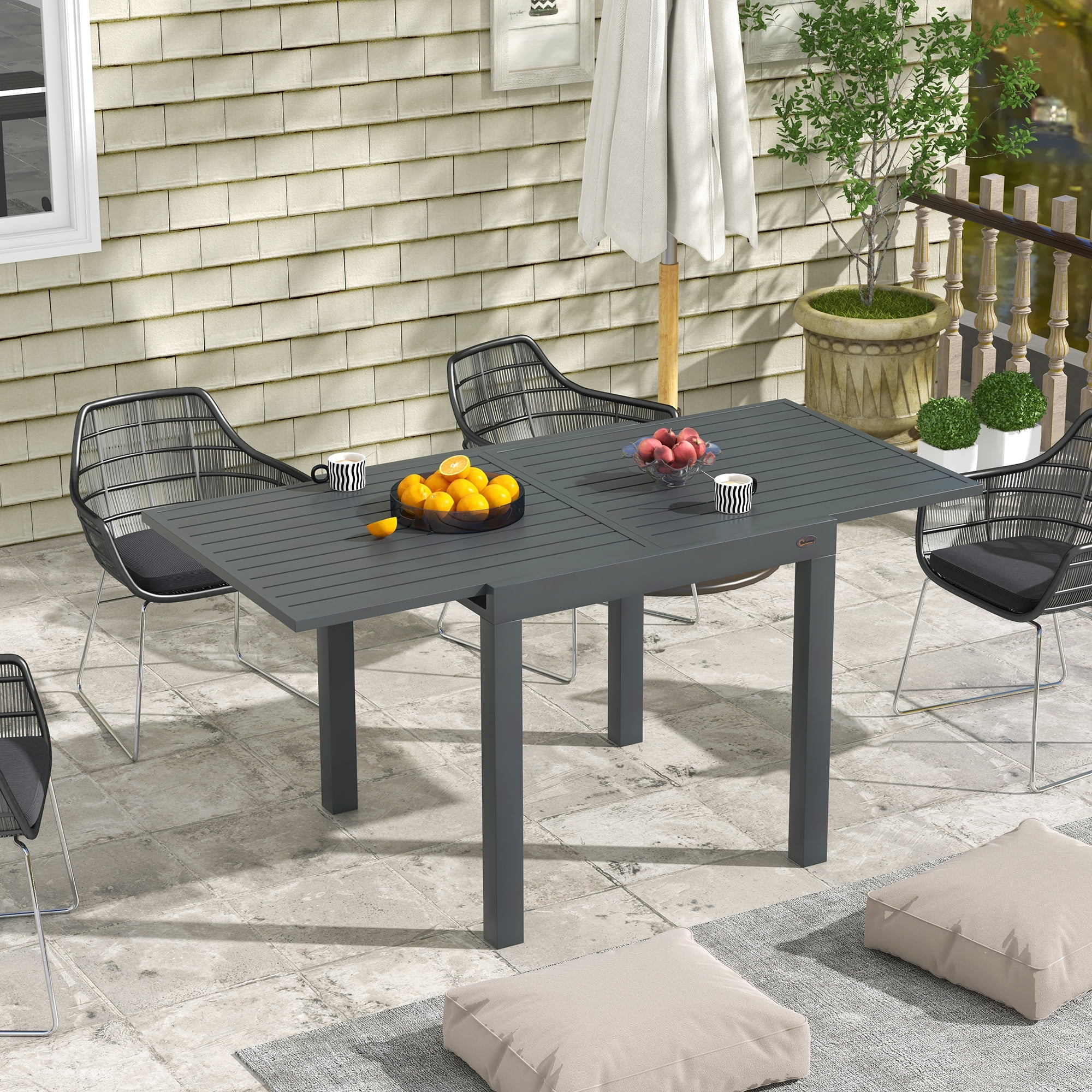 Outsunny Extendable Patio Dining Table for 4-6, Outdoor Dining Table, Gray