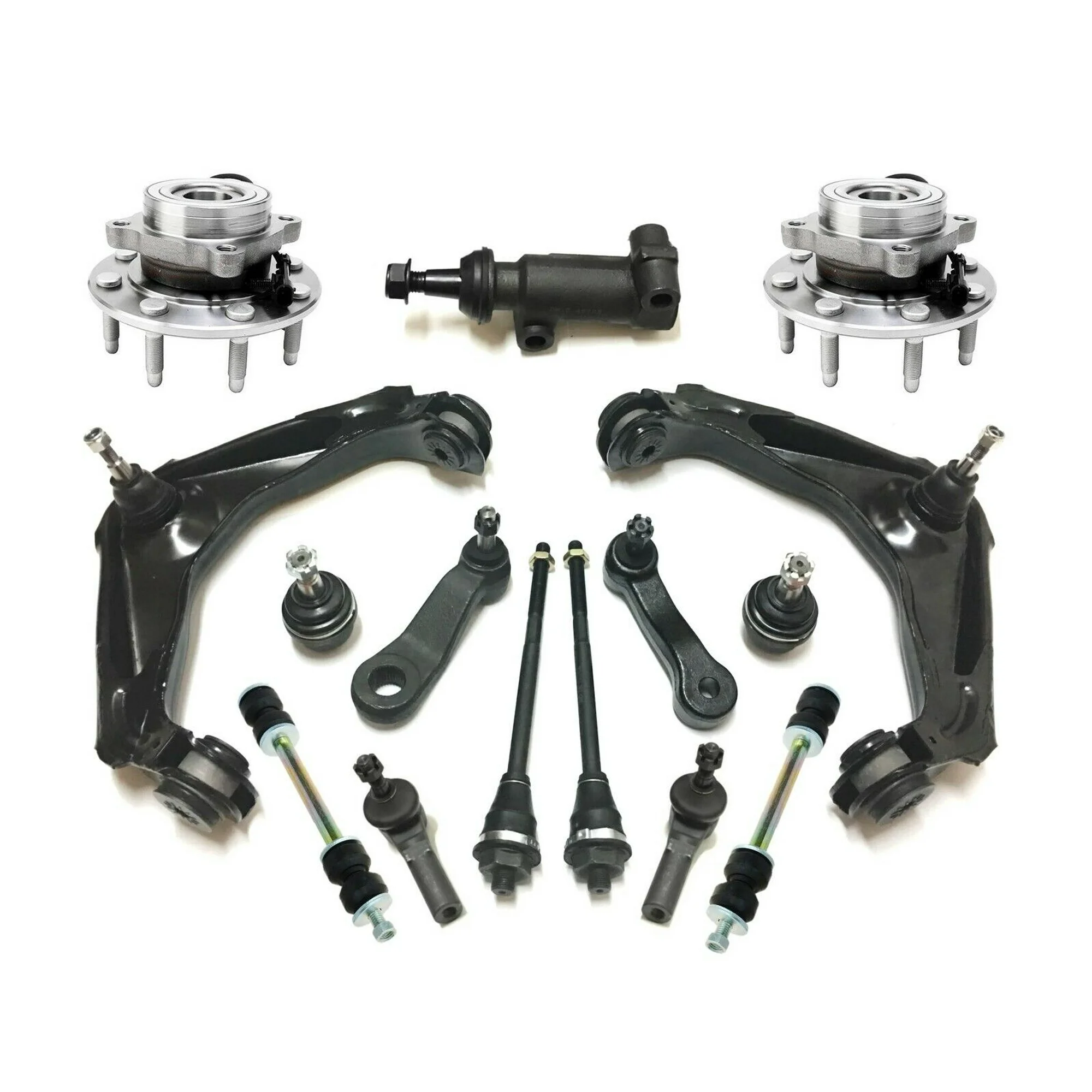 15 Pc Front Wheel Hub & Bearing Control Arm with Ball Joints Offset Tie Rod Ends Idler Pitman Arm Sway Bar Links Suspension Kit Compatible with 4x4 ABS 8Lug Fits select: 2001-2007 CHEVROLET SILVERADO
