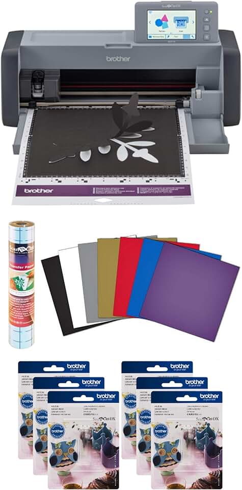 Brother ScanNCut SDX125EGY DIY Cutting Machine with Scanner, Adhesive Vinyl Sheets, Transfer Roll and 6 CADXBLD1 Replacement Blades