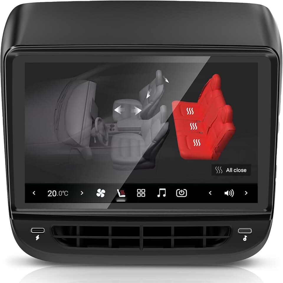 Rear Display Screen for 2020-2023 Tesla Model 3 Model Y, Android 13 4GB+32GB System 7.2'' IPS Touchscreen Compatible with AC Control Seat Heating OTA Qualcomm Chip 6125 8 Core, Black