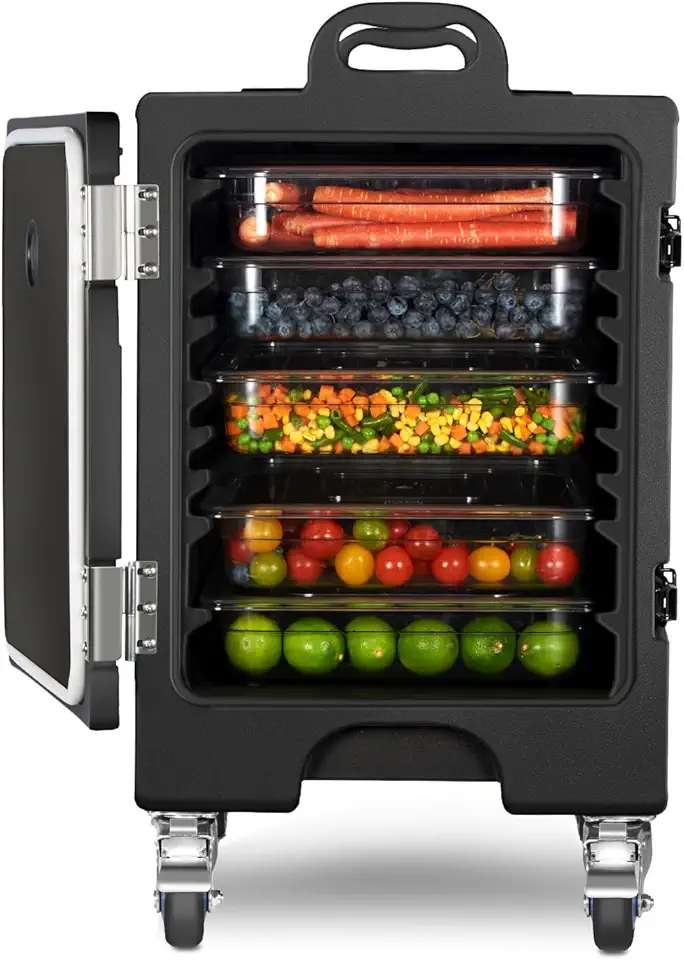 81QT Food Warmer with Wheels,Insulated Food Pan Carrier LLDPE Food Box Carrier Commercial Hot Box Food Warmer for Catering,Front Loading Food Warmer for Restaurant, Canteen, Buffet