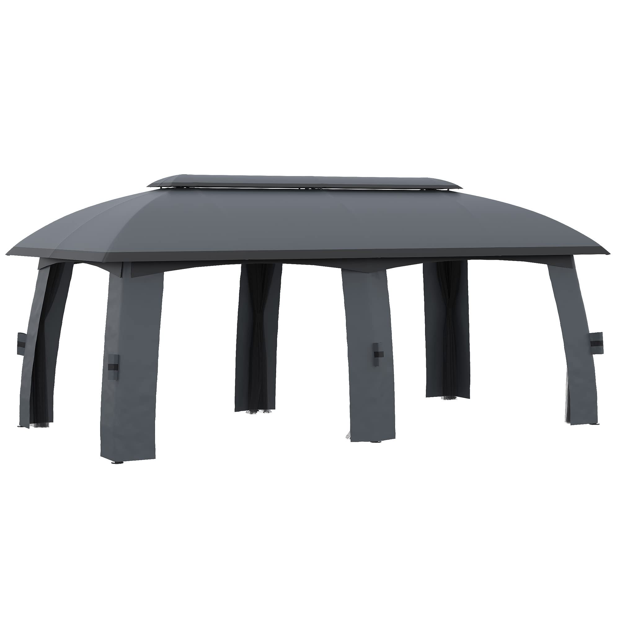 Outsunny 10' x 20' Patio Gazebo, Outdoor Gazebo Canopy Shelter with Netting, Vented Roof, Steel Frame for Garden, Lawn, Backyard, and Deck, Dark Gray C25