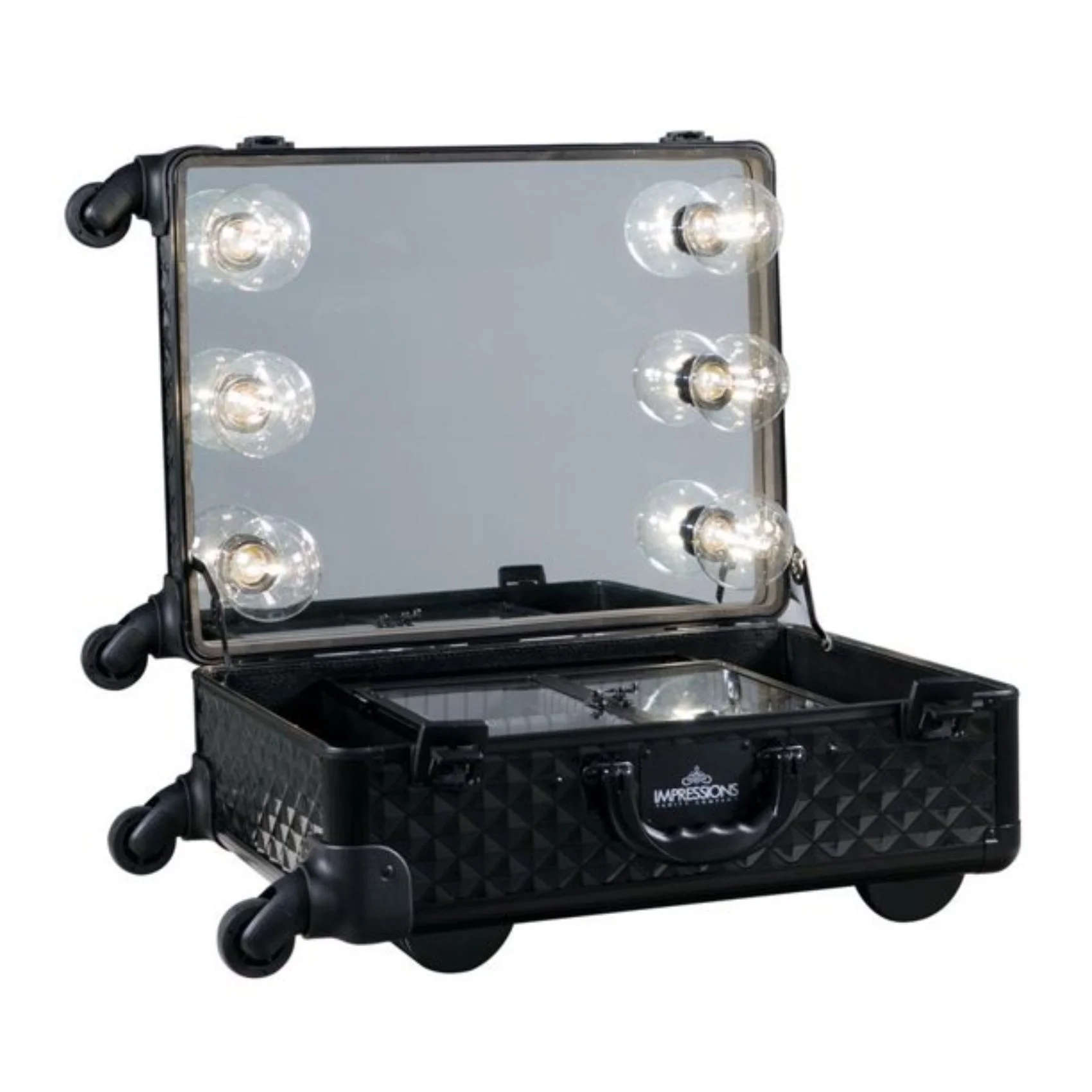 Impressions Vanity Slaycase XL Travel Train Case with LED Bulb and Dimmer Switch (Black Studded)