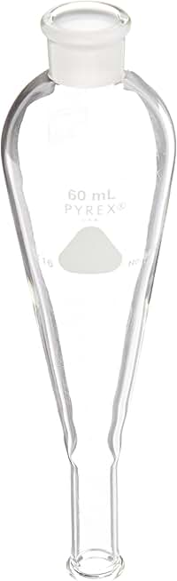 Corning Pyrex Borosilicate Glass Economy Squibb Separatory Funnels without Valve and Stopper, 60ml Capacity (Case of 4)