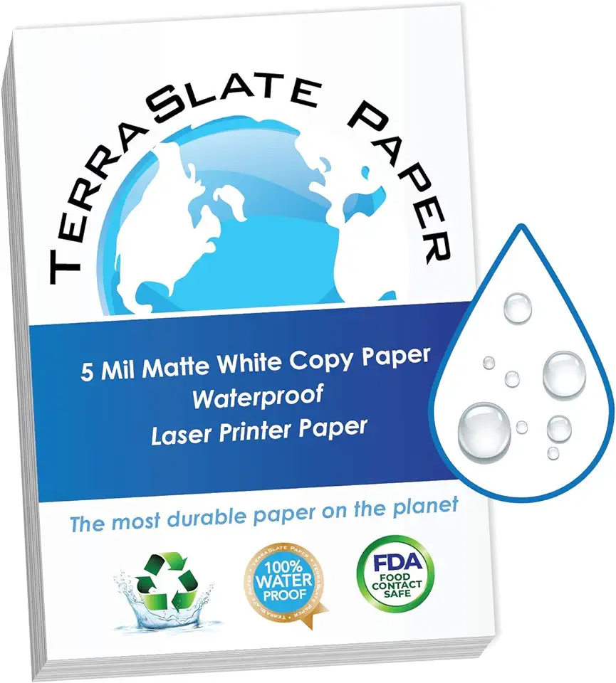 TerraSlate Waterproof Paper 5 MIL, 8.5 x 11 Inch, Laser Printer Paper, Bright White Copy Paper, 1000 Sheets