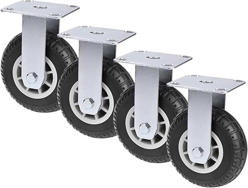 Heavy Duty Castors, Rubber Swivel Castor, Solid, Wear-Resistant, Large Elasticity, Silent Rotation, Flexible, Effortless Pushing and Pulling, 5, 6, 8 Inches, Casters with Brake, Set of 4