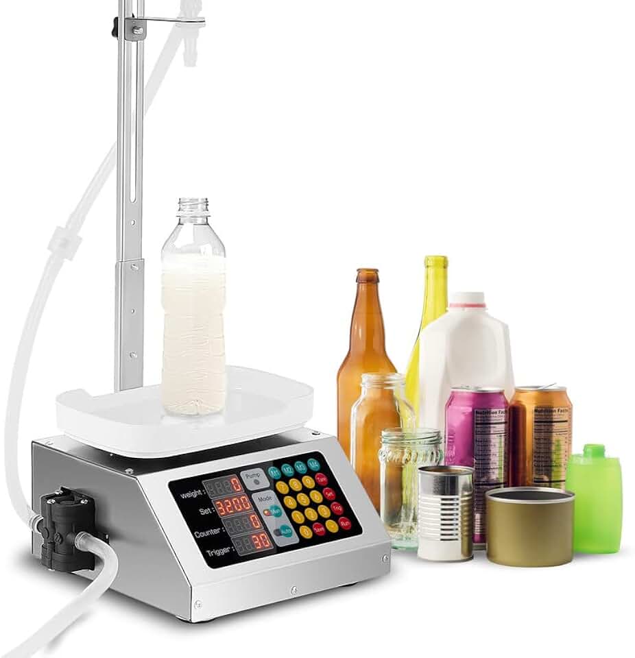 Hanchen Liquid Filling Machine 10g-3kg Bottle Filler Machine Digital Control Filler Pump Weighing Filling Machine for MCT Oil Milk Beverage Juice 110V-220V (Standard American Plug)