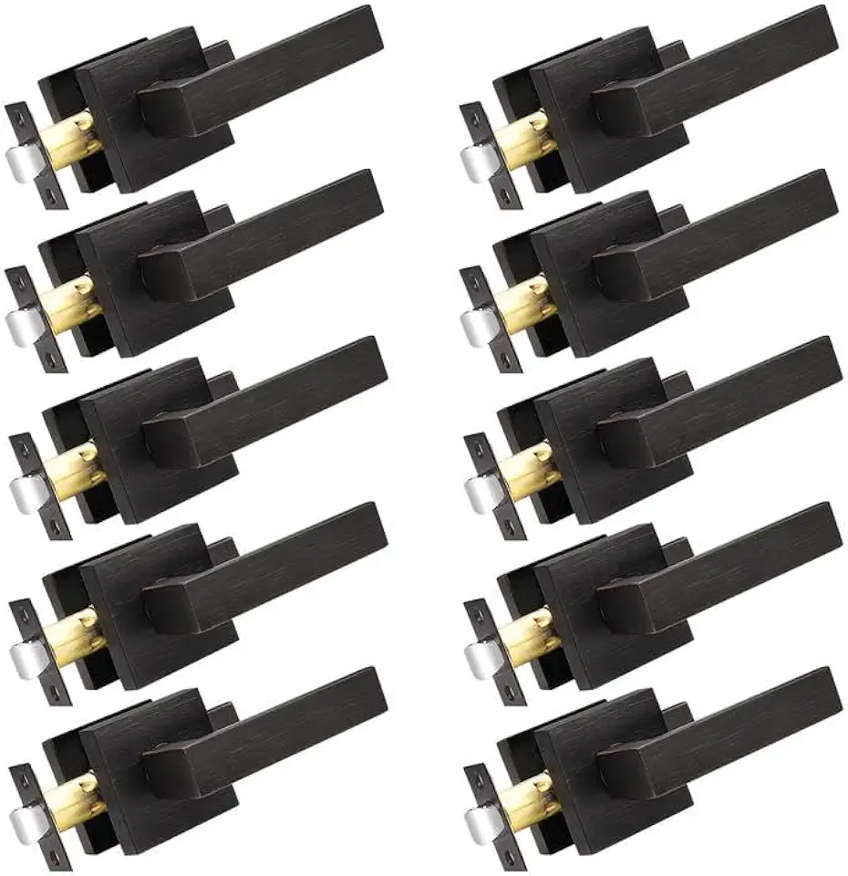 Probrico Oil Rubbed Bronze Door Levers Hallway and Closet Passage Function Door Handles Modern Style Square Leverset Interior Heavy Duty Non-Locking Hardware, 10 Pack