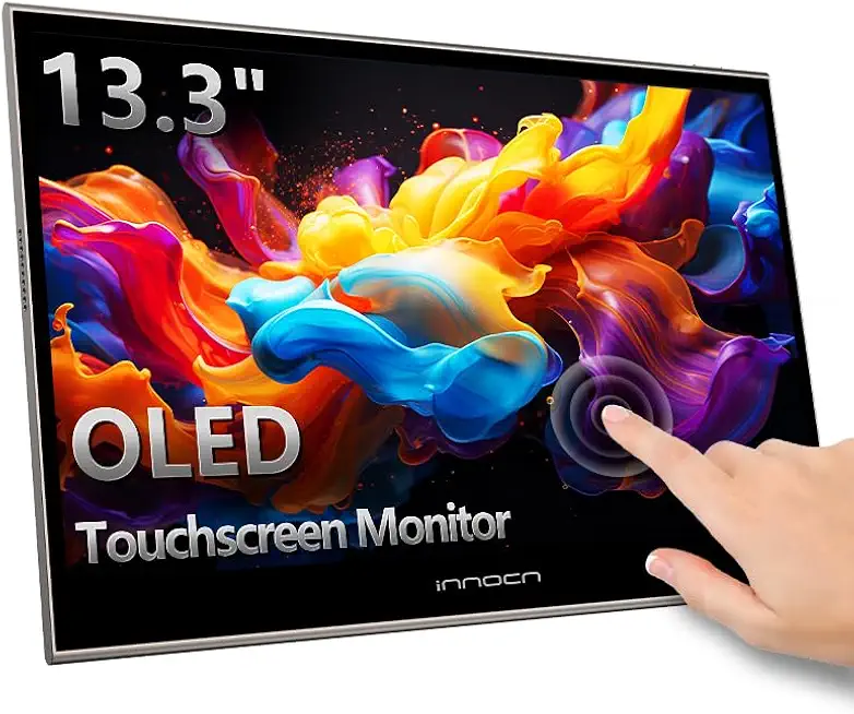 INNOCN OLED Portable Monitor Touchscreen, 13.3 Inch 1080P FHD USB C HDMI Laptop External Screen HDR Eye Care Gaming Computer Display w/Stand for PC Xbox Mac PS5 MacBook Switch Phone, Brown