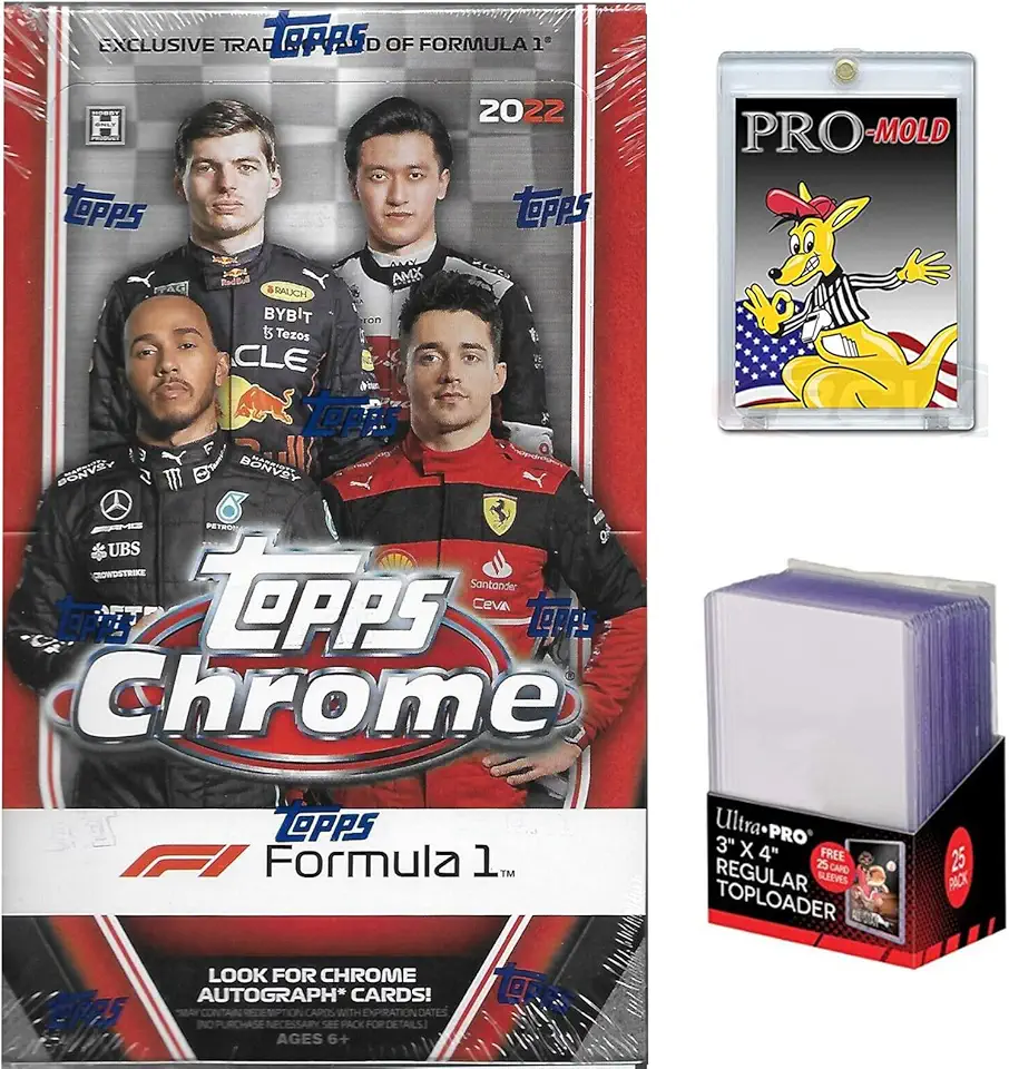 2022 Formula One F1 Racing Topps Chrome Sealed Hobby Box - 18 Packs Per Box 4 Cards Per Pack - Plus Toploaders Sleeves and Magnet Holder