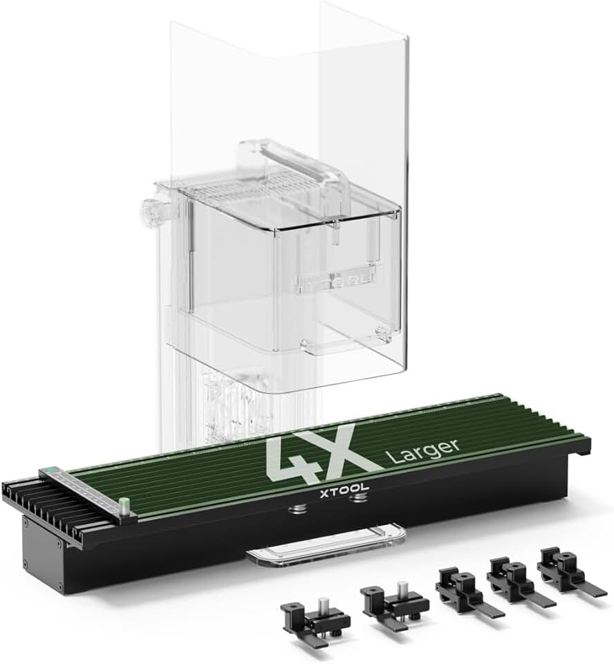 xTool F1 Slide Extension for F1 only, Expand The Laser Engraving Area to 115 * 400mm, Longer Laser Engraving and Cutting for Laser Engraver, 5 Clamps Included for Stability