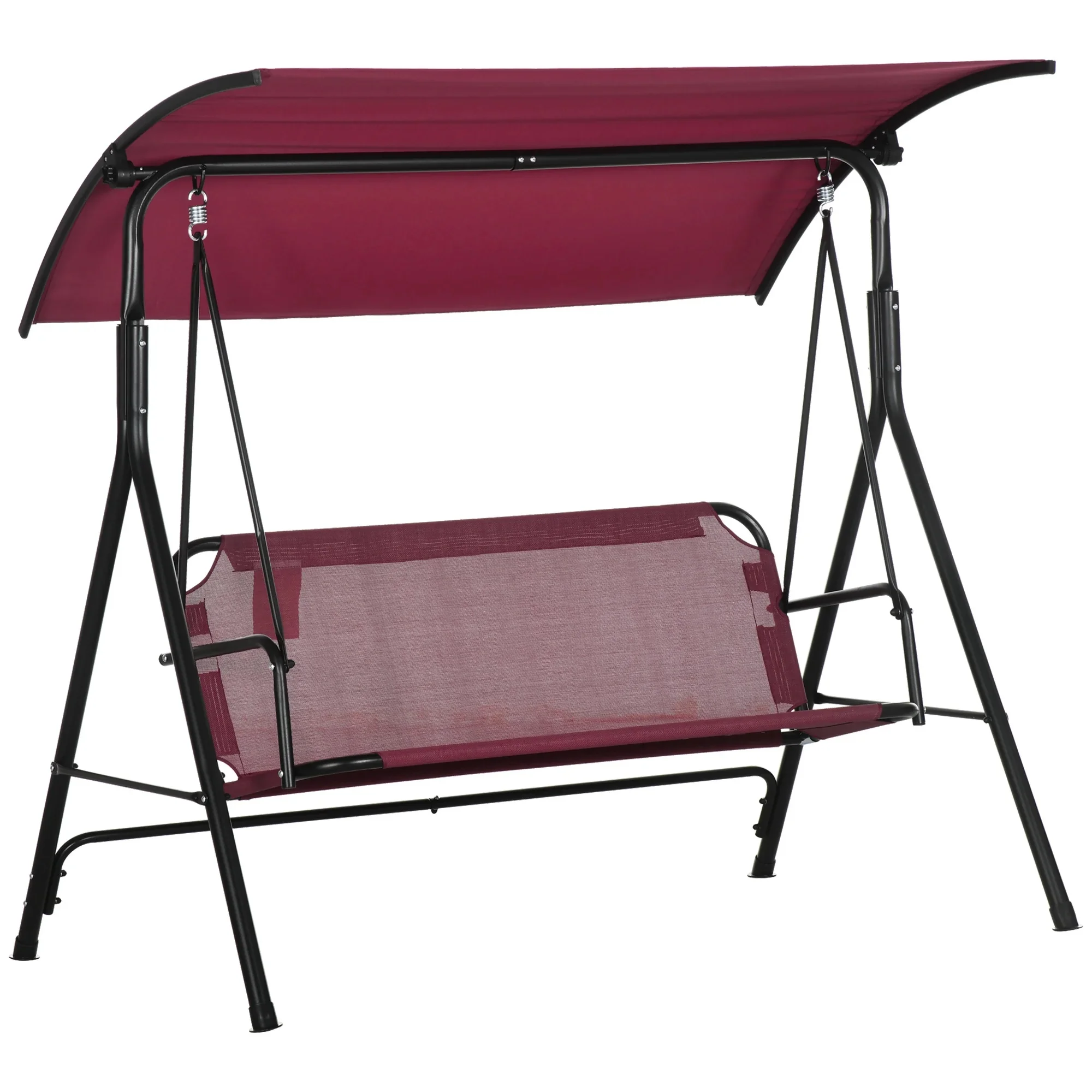 Outsunny 3-Person Porch Swing Bench with Stand  Adjustable Canopy, Armrests, Steel Frame for Outdoor, Garden, Patio, Porch  Poolside, Wine Red