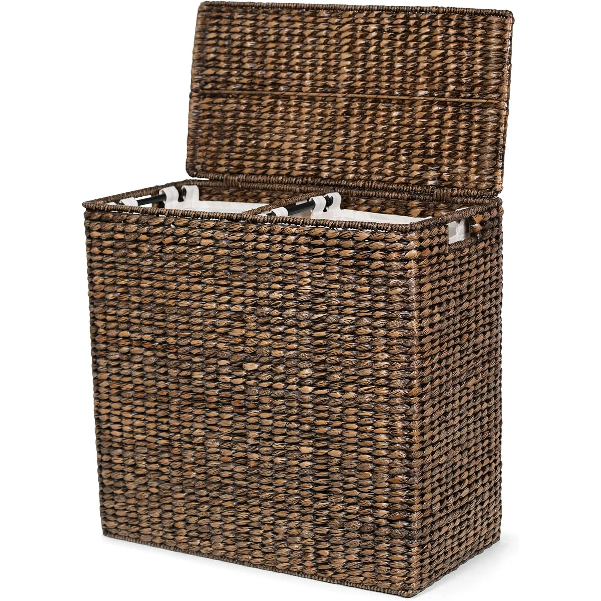Oversized Double Laundry Hamper With Lid | 2 Liners Included | Handwoven Natural Woven Seagrass Fiber | Laundry Hamper 2 Section | Brown Wash