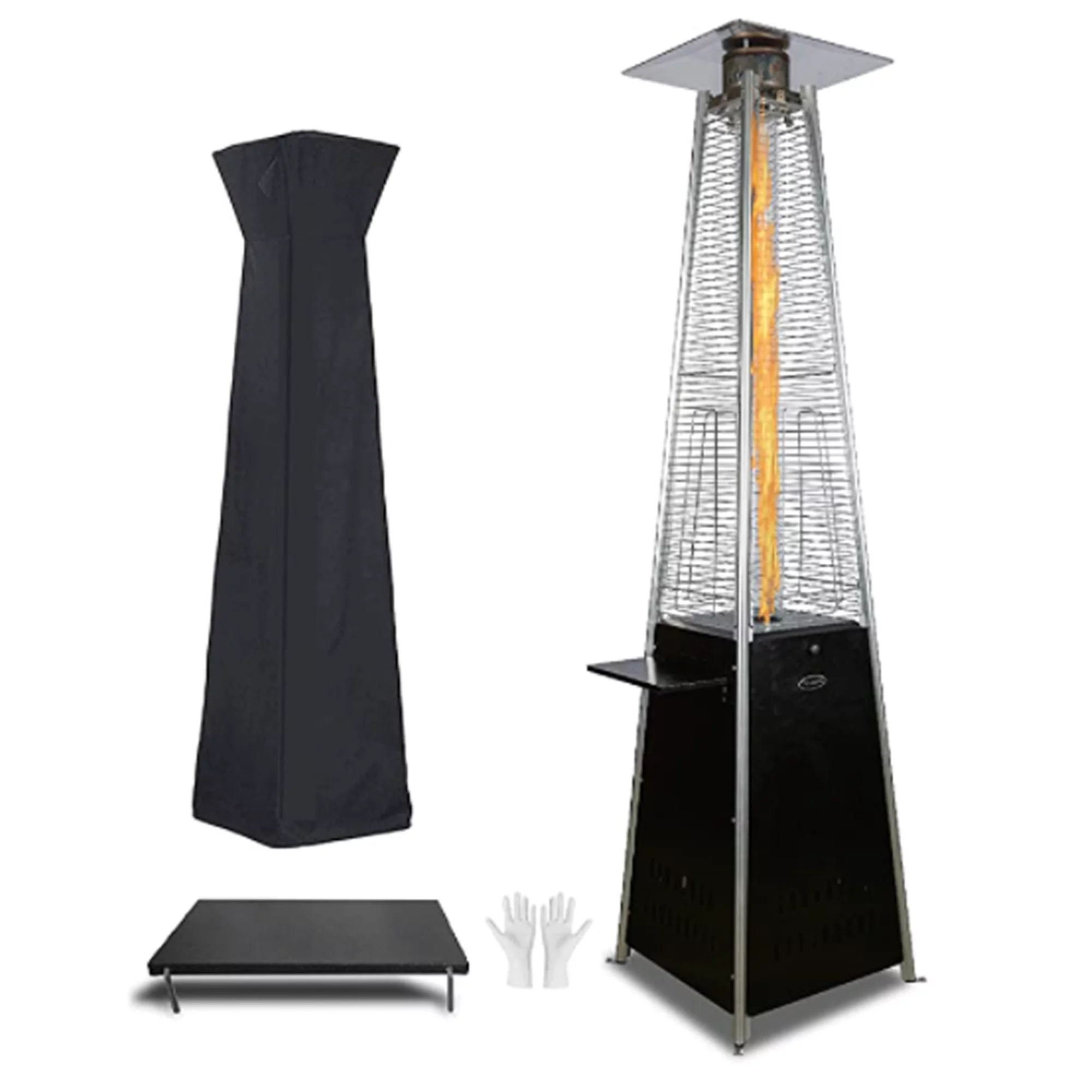 Outdoor Propane Patio Heater 48,000 BTU Patio Pyramid Heater with Cover,Outdoor Patio Heater Quartz Glass Tube Heater for Outdoor Use with Wheels,Ground Nails, Detatable Table