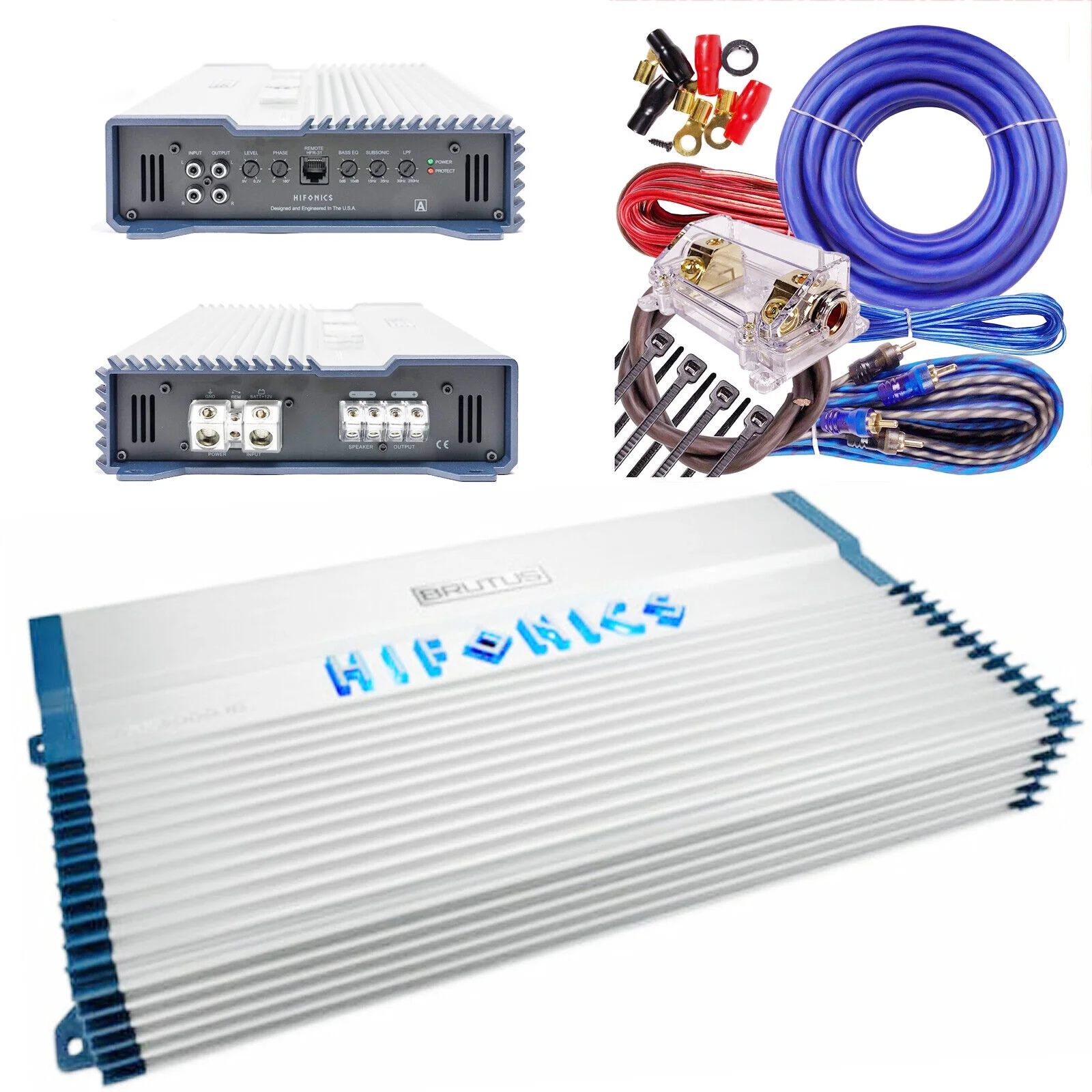 Hifonics BXX2000.1D Class D 2000W 1 Ohm Mono Car Amplifier + 0 Ga Amp Kit Bundle