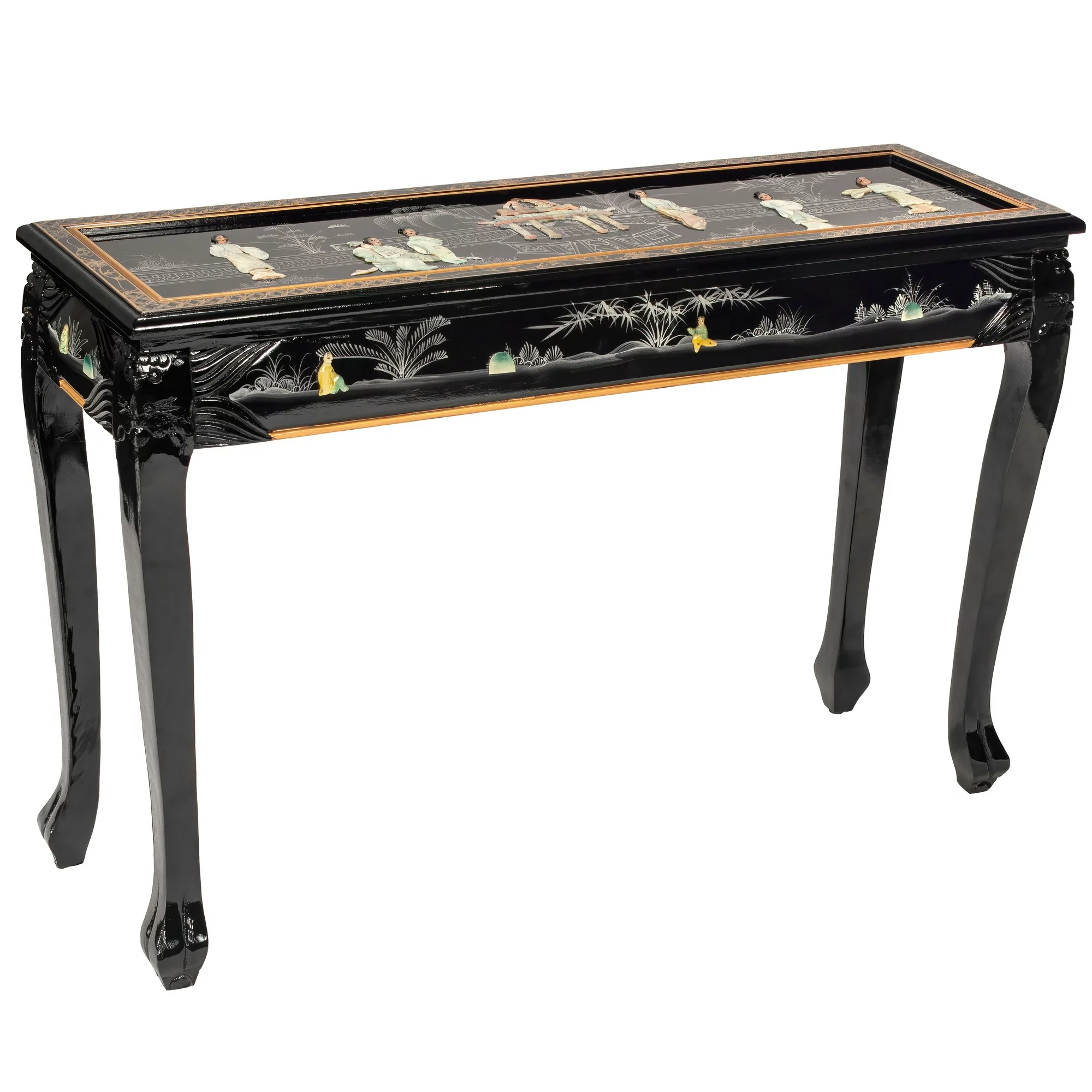 Oriental Furniture Black Lacquer Hall Table - Royal Ladies