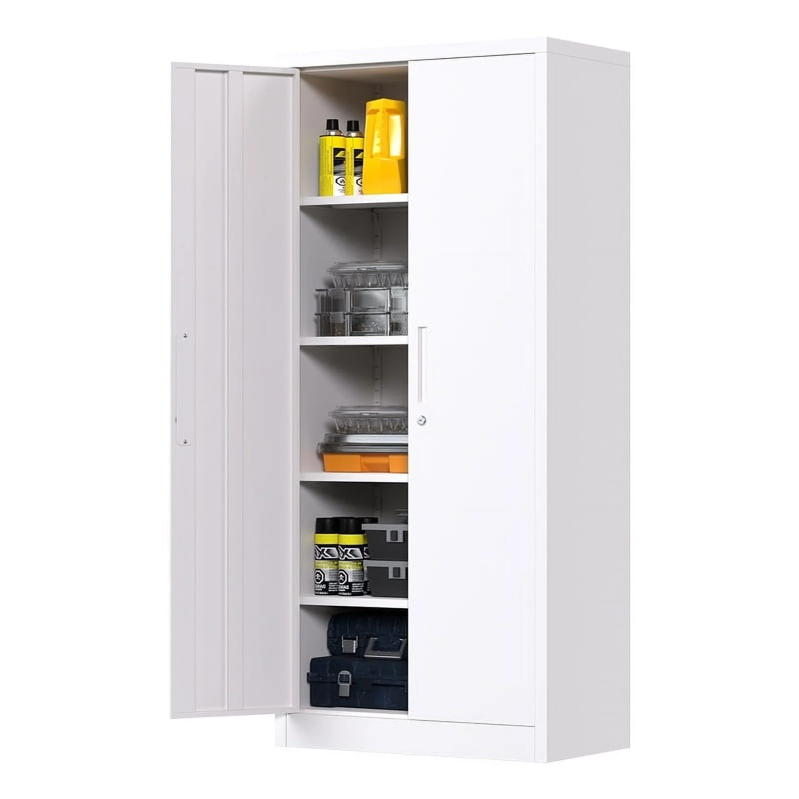 Pemberly Row Metal Garage Storage Cabinet w/ Doors & Lock Steel Locking in White