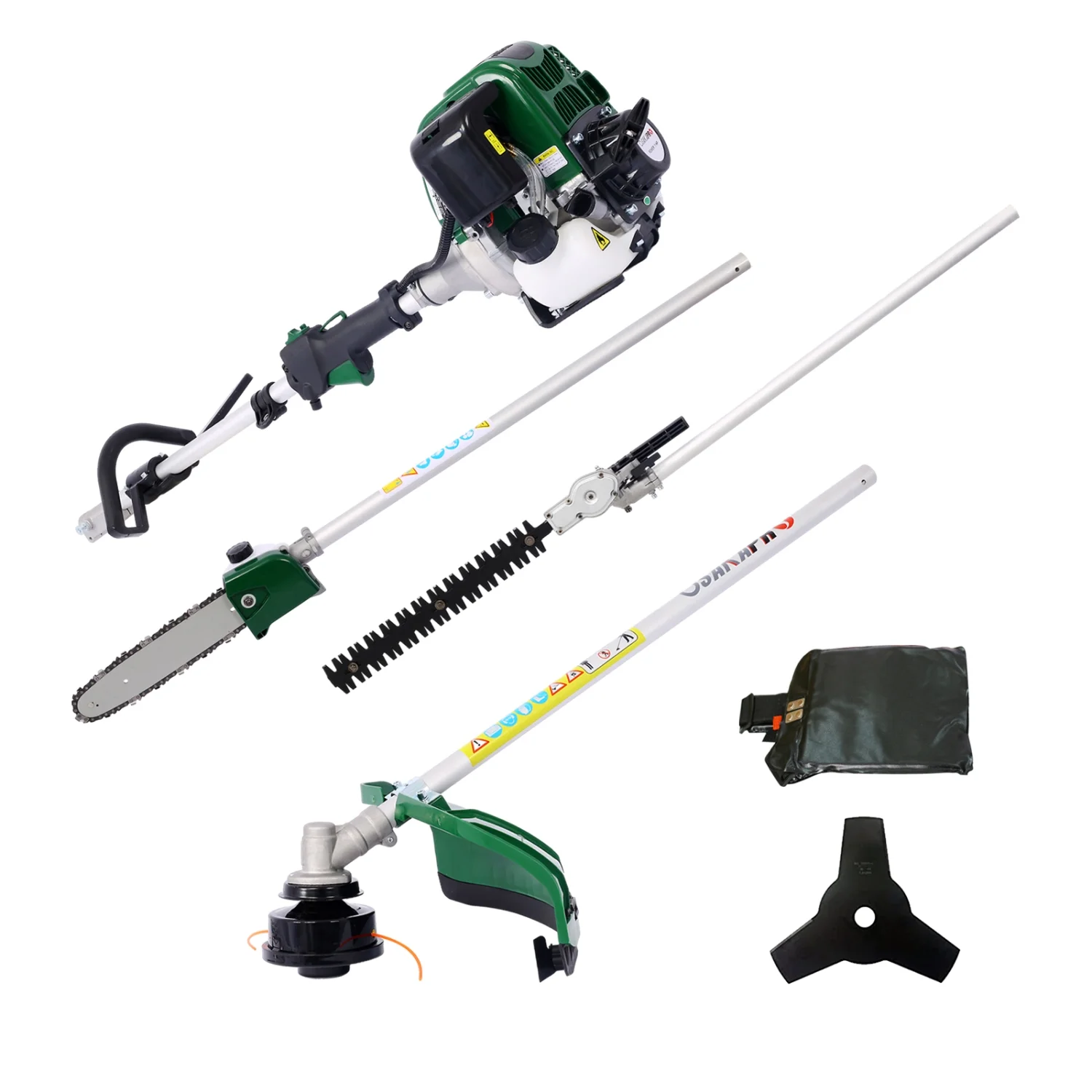 imerelez 4 in 1 Multi-Functional Trimming Tool, 31CC 4-Cycle Garden Tool System with Gas Pole Saw, Hedge Trimmer, Grass Trimmer, and Brush Cutter EPA Compliant