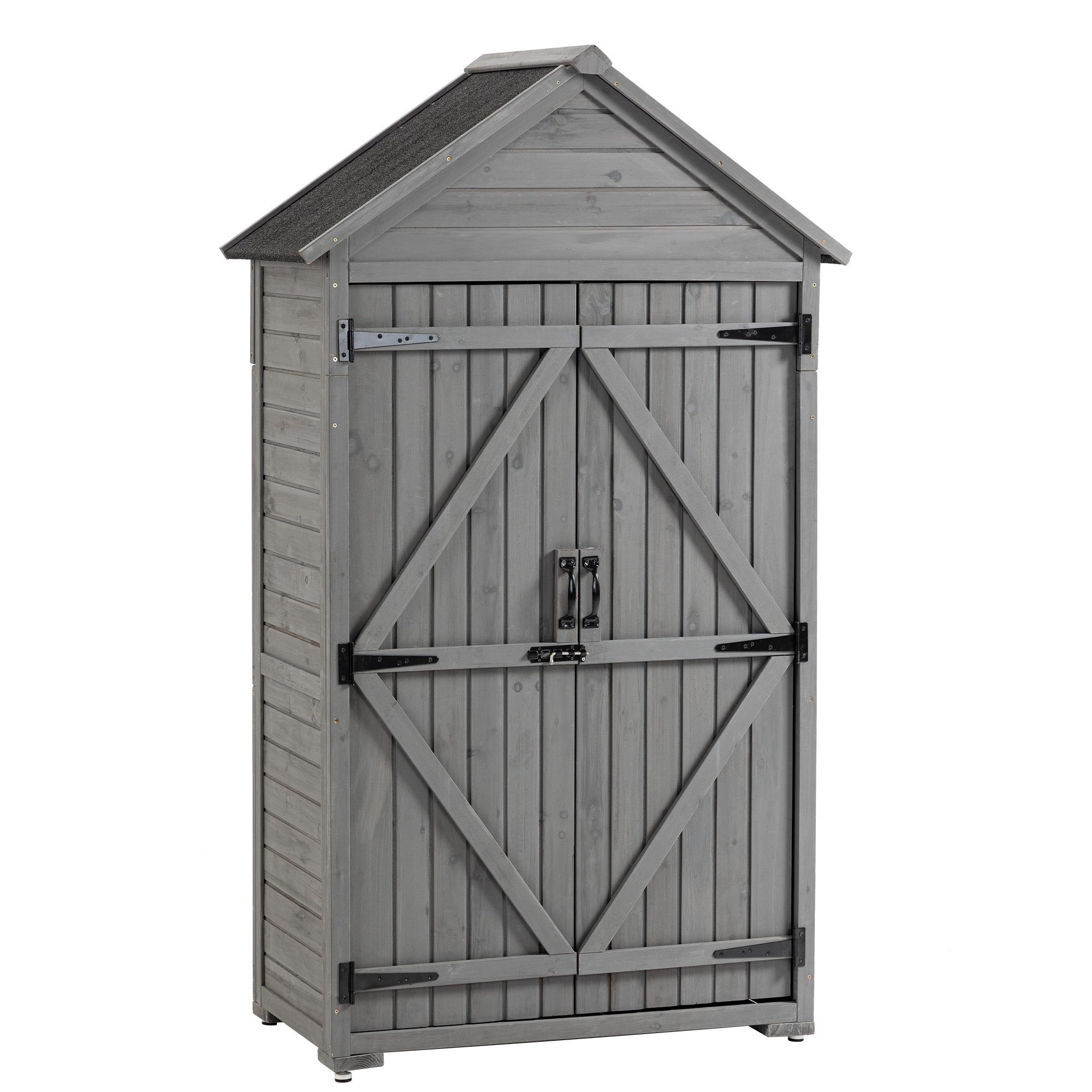 IVV Outdoor Storage Cabinet, Garden Wood Tool Shed, Outside Wooden Shed Closet with Shelves and Latch for Yard, Patio, Deck and Porch (Gray)