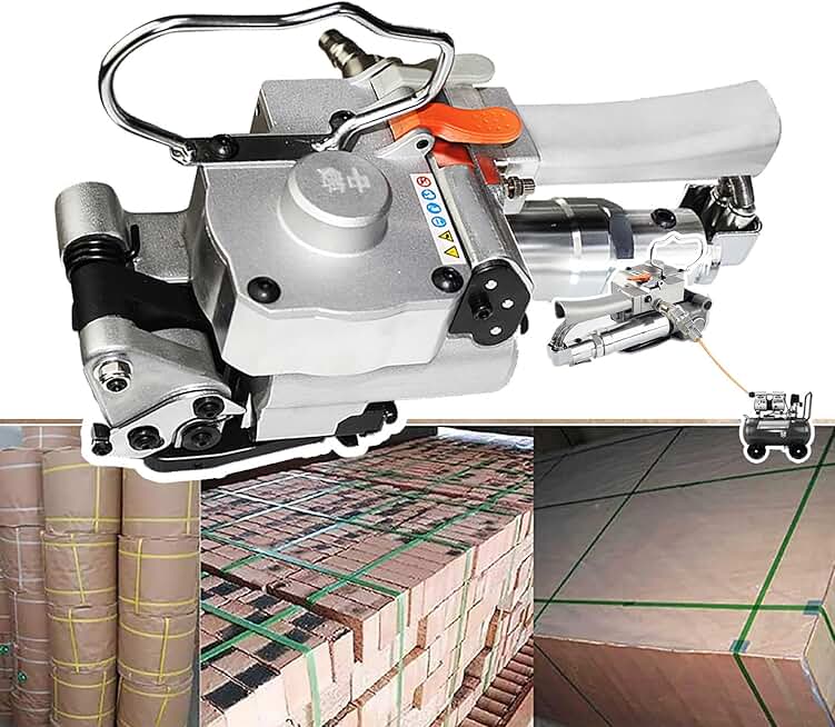 Handheld Pneumatic Strapping Machine, Portable Packaging Strapping Tool, Max Tension: 3500n, For 13-19 Mm/19-25mm Pp Pet Width Straps,25MM