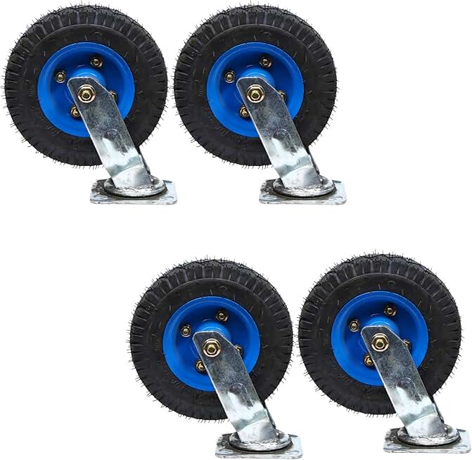 Replacement Caster - Steel Plate Casters, Rubber casters, High Elasticity, Rotating Silent, 5mm Thick Bracket, wear-Resistant and Durable, Thickened Inflatable Wheel, 4pcs