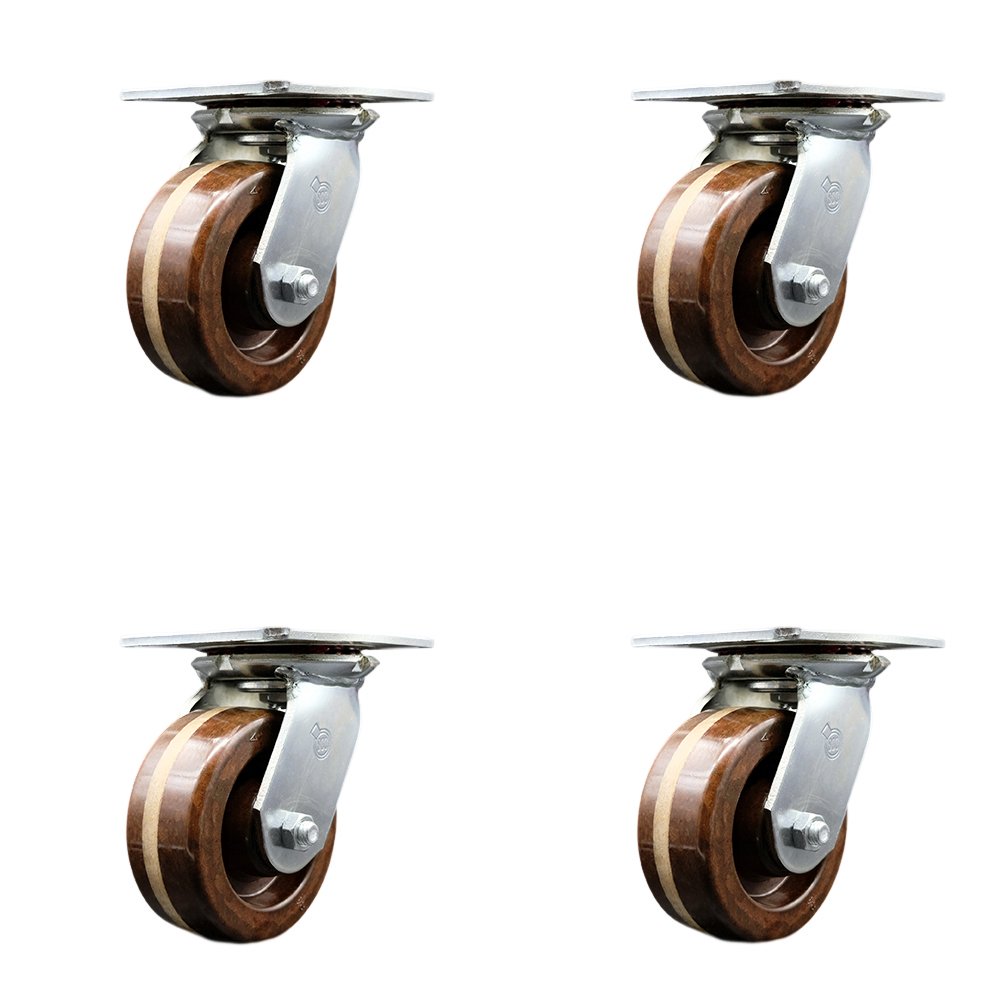 Heavy Duty Large Top Plate High Temperature Phenolic Swivel Caster Set of 4 w/5