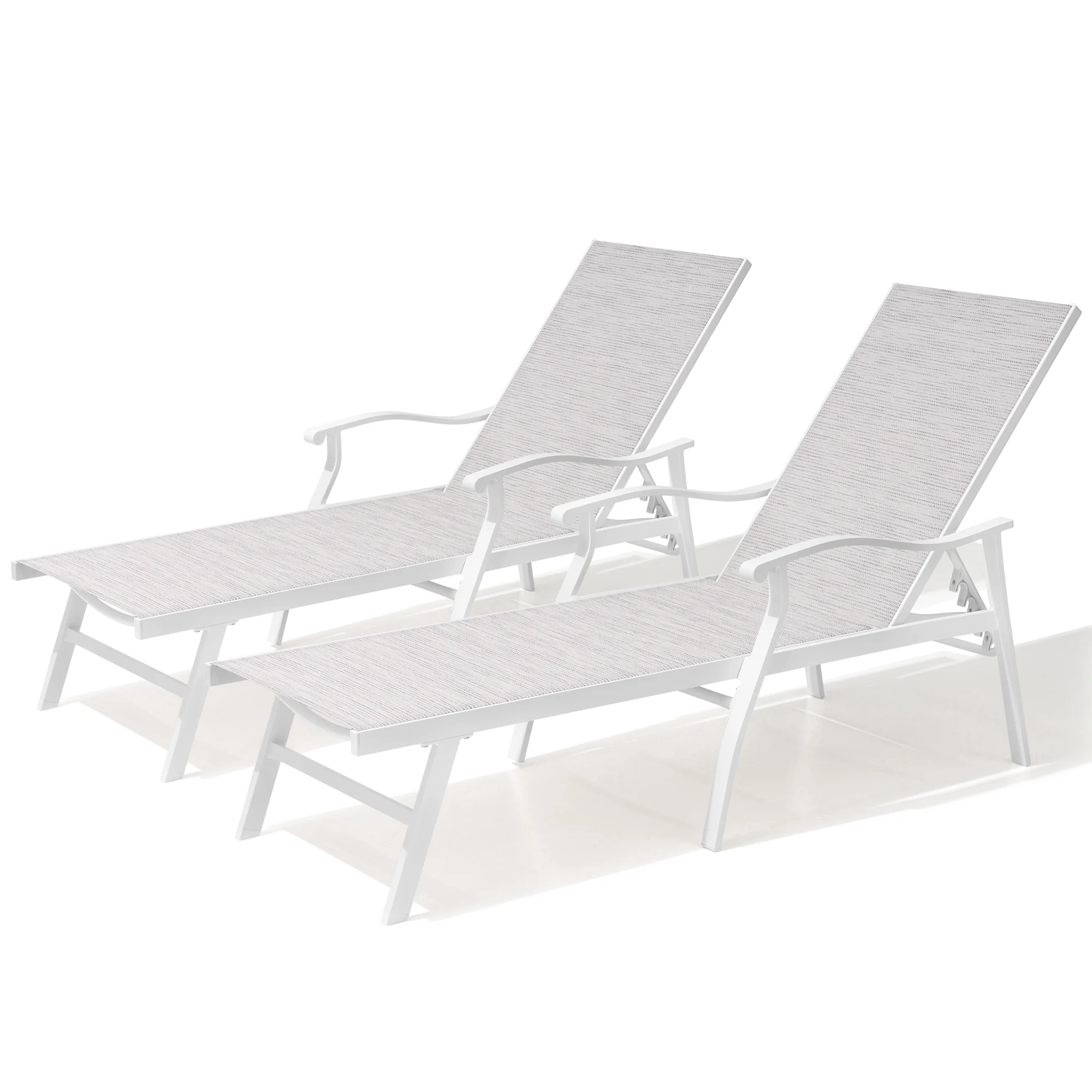 Pellebant Set of 2 Outdoor Chaise Lounge Aluminum Adjustable Patio Recliner Chairs White