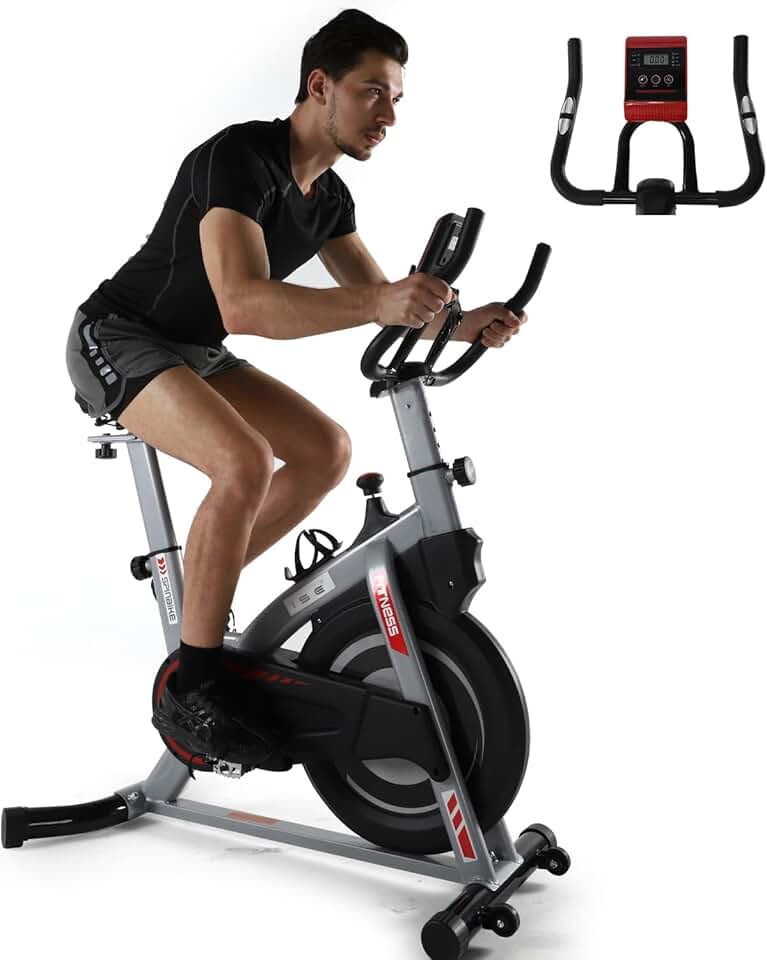 ISE Exercise Bike Adjustable Silent Indoor Cycling Bike with LCD Monitor Comfortable Cushion Tablet Holder