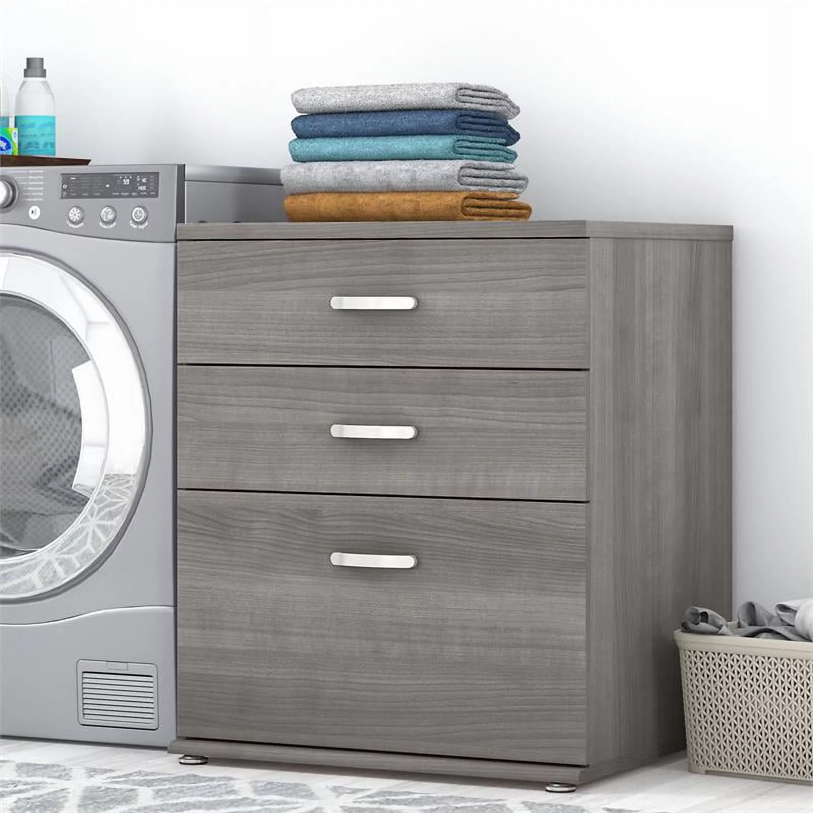 Pemberly Row Engineered Wood Laundry Room Cabinet with Drawers in Platinum Gray