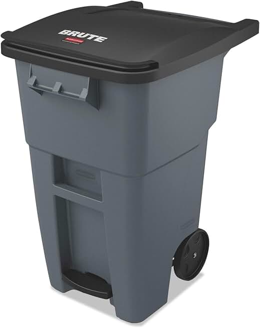 Rubbermaid Commercial 1971956 Brute Step-On Rollouts, Square, 50 gal, Gray