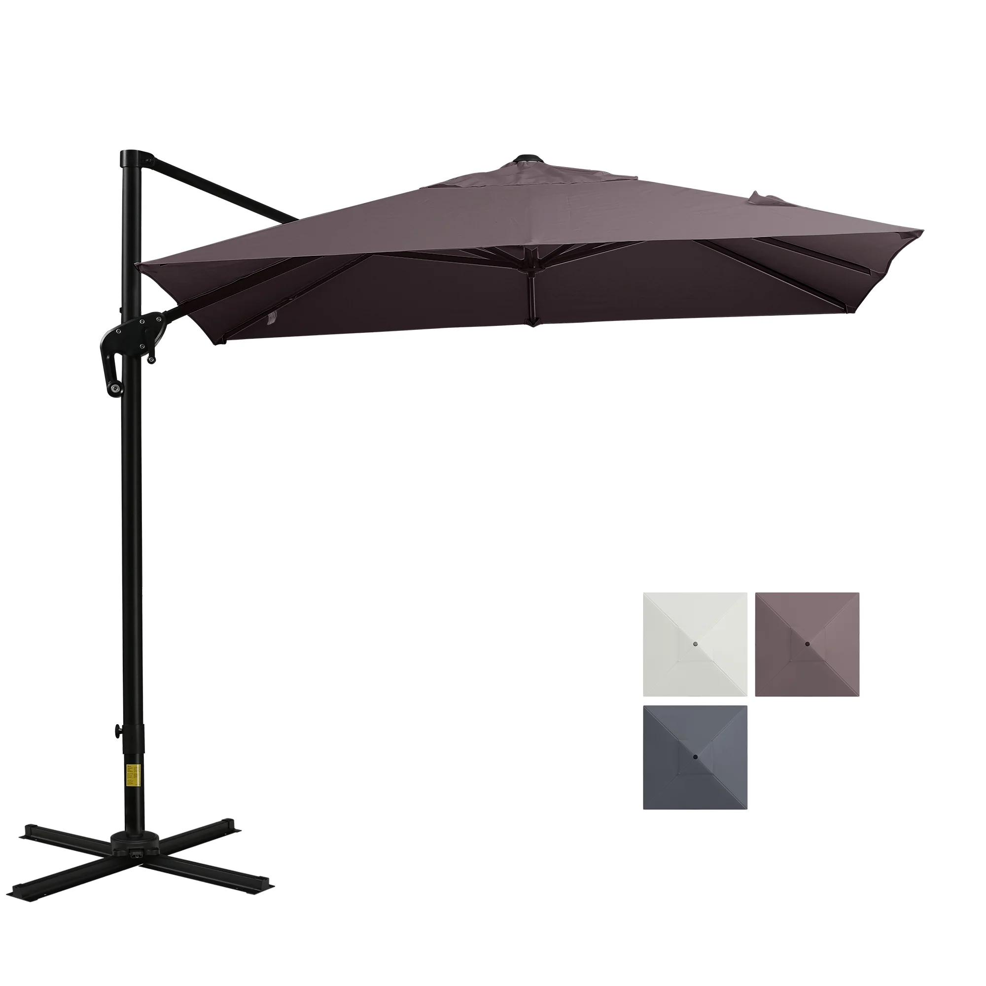Outsunny 8FT Cantilever Patio Umbrella, Square Outdoor Offset Umbrella with 360 Rotation, Aluminum Hanging Umbrella with 3-Position Tilt, Crank & Cross Base for Garden, Brown