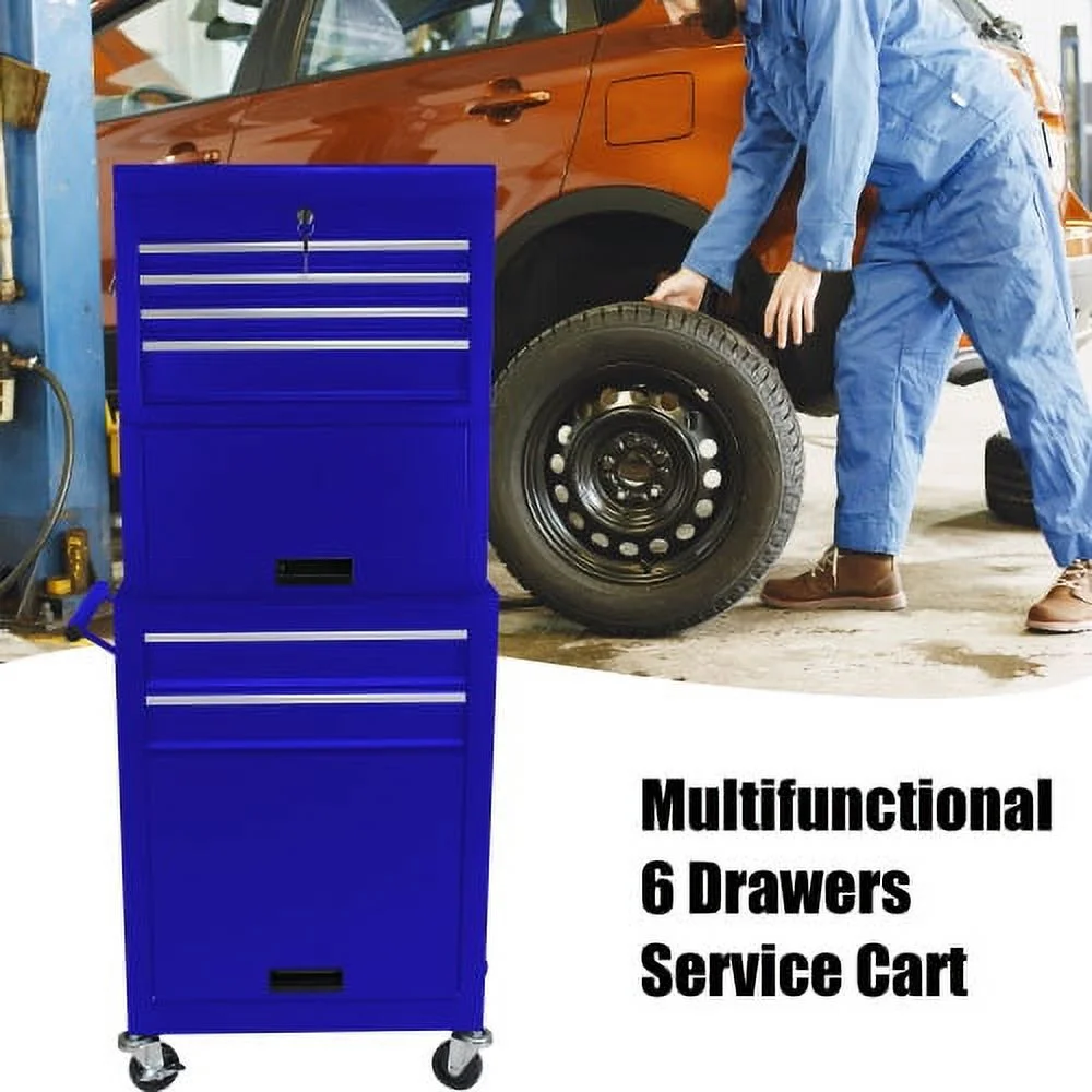PEACNNG High Capacity Rolling Tool Chest with Wheels and Drawers, 6-Drawer Tool Storage Cabinet--BLUE
