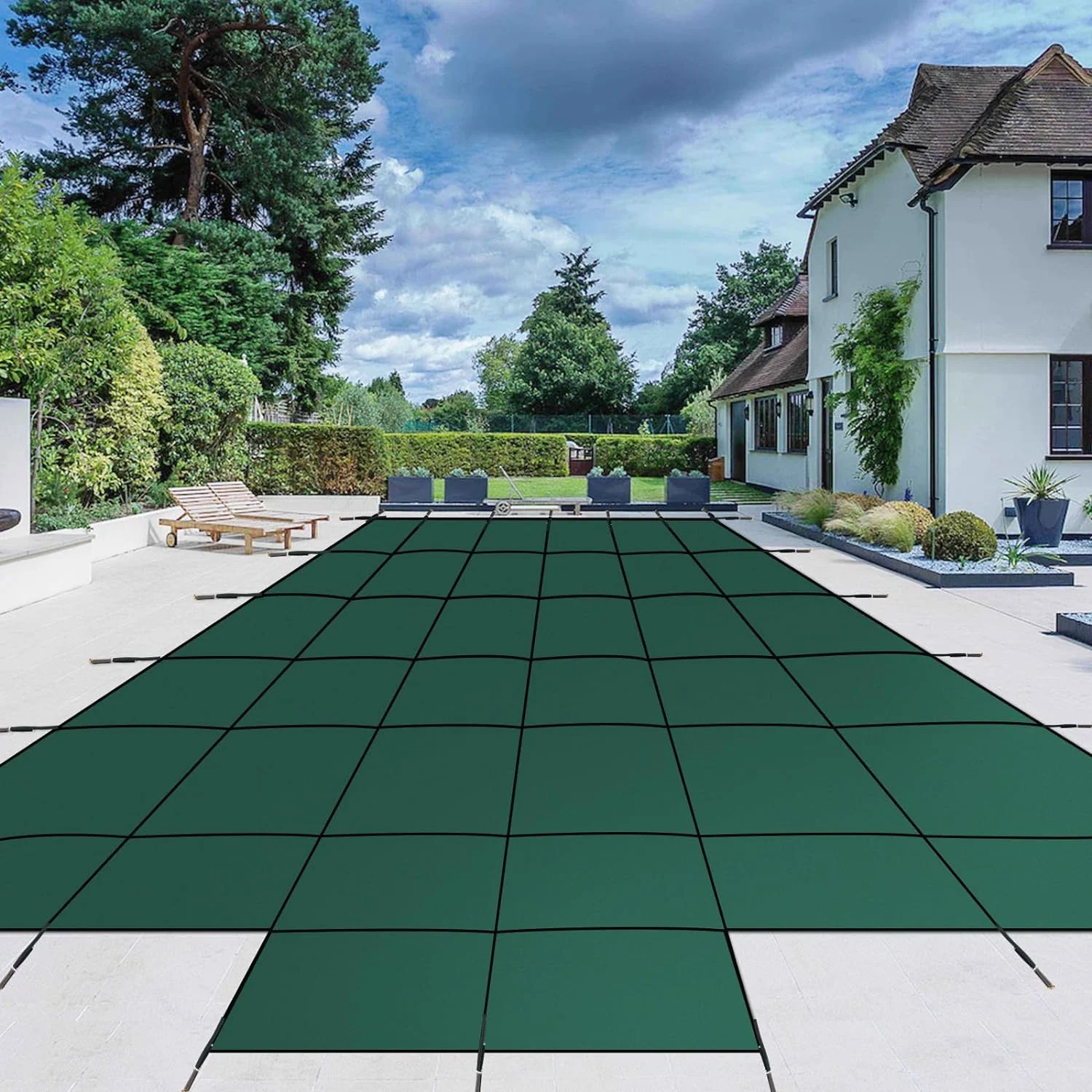 Inground Pool Cover Winter Pool Cover Fits 20 x 42ft with Center Steps, Rectangle Inground Safety Pool Cover, Mesh SolPool Safety Net Ultra-Dense, Cover Size 22 x 42ft w/4 * 8ft Step