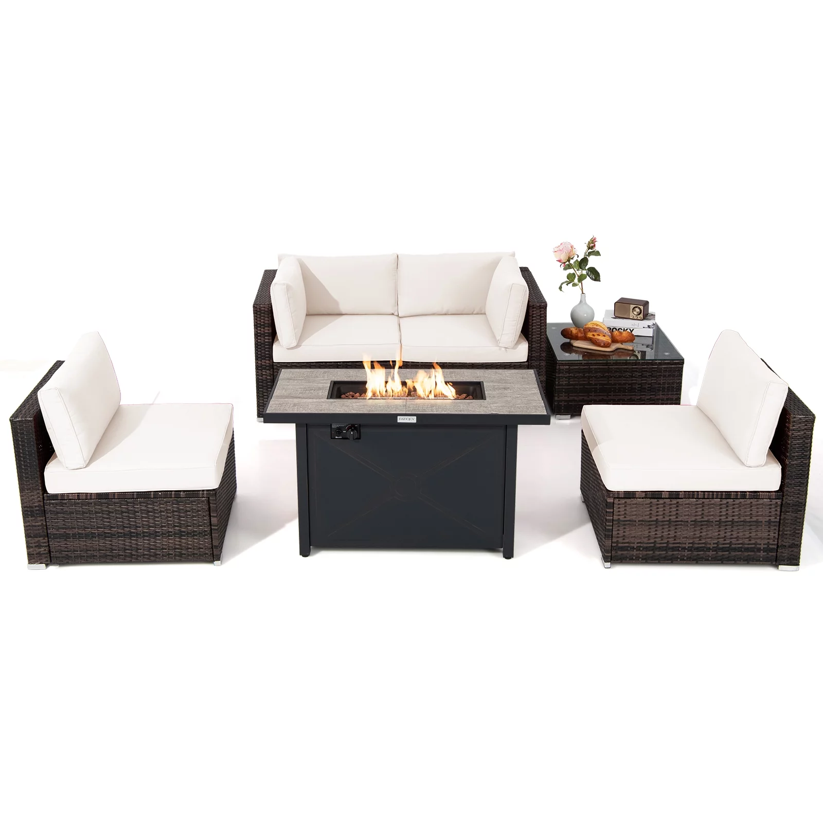 Patiojoy 6 Pieces Outdoor PE Rattan Wicker Sectional Sofa with 42