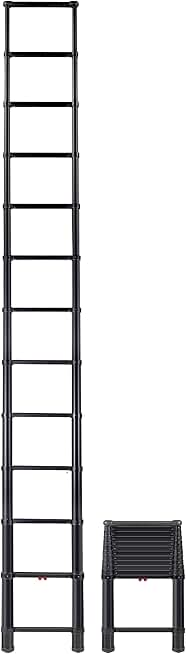 Telesteps 1600ET Telescoping Ladder, Patented One-Touch Release, OSHA Compliant Black Tactical 12.5 ft Extended Height, Up to 16 ft Reach May be Possible, Telescoping Extension Ladder